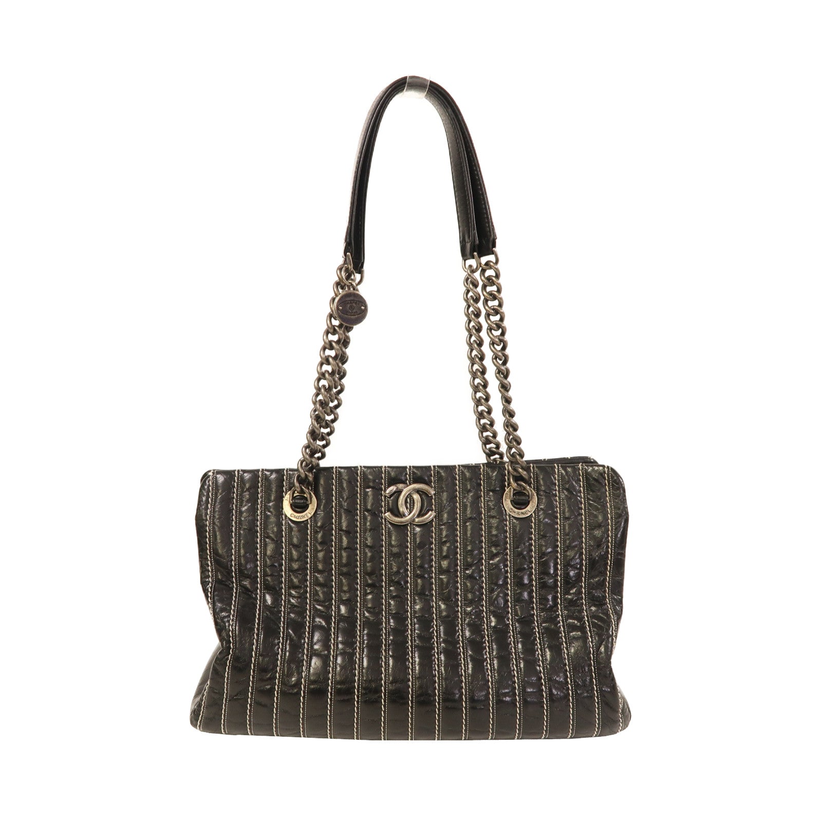 CHANEL 牛皮皮革Shoulder Bag銀扣肩背袋黑色