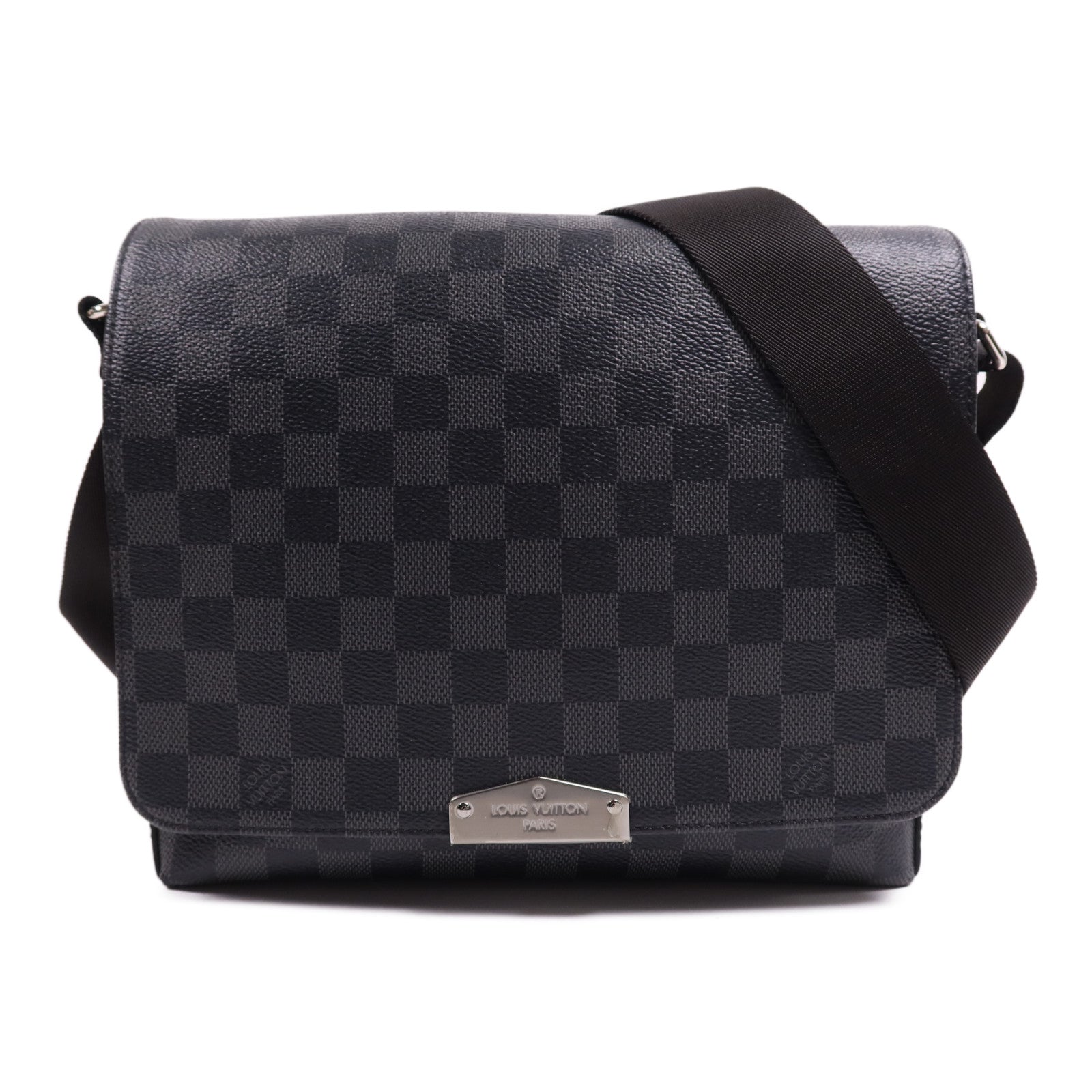 LOUIS VUITTON Damier Graphite District PM銀扣肩背袋