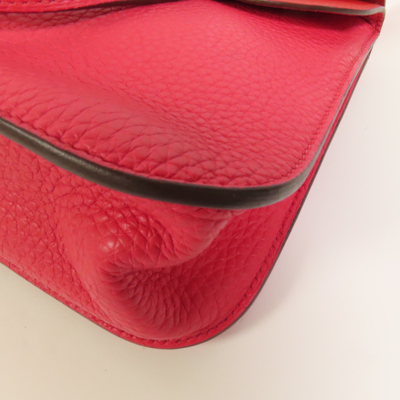 HERMES Clemence皮革Halzan 25銀扣手挽肩背兩用袋Rose Extreme