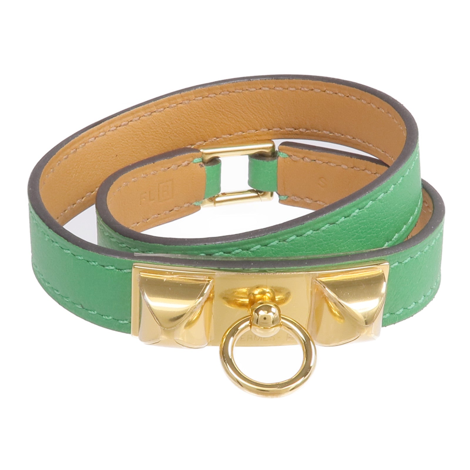 HERMES Swift皮革Rivale Double Tour Bracelet金扣手鏈Menthe