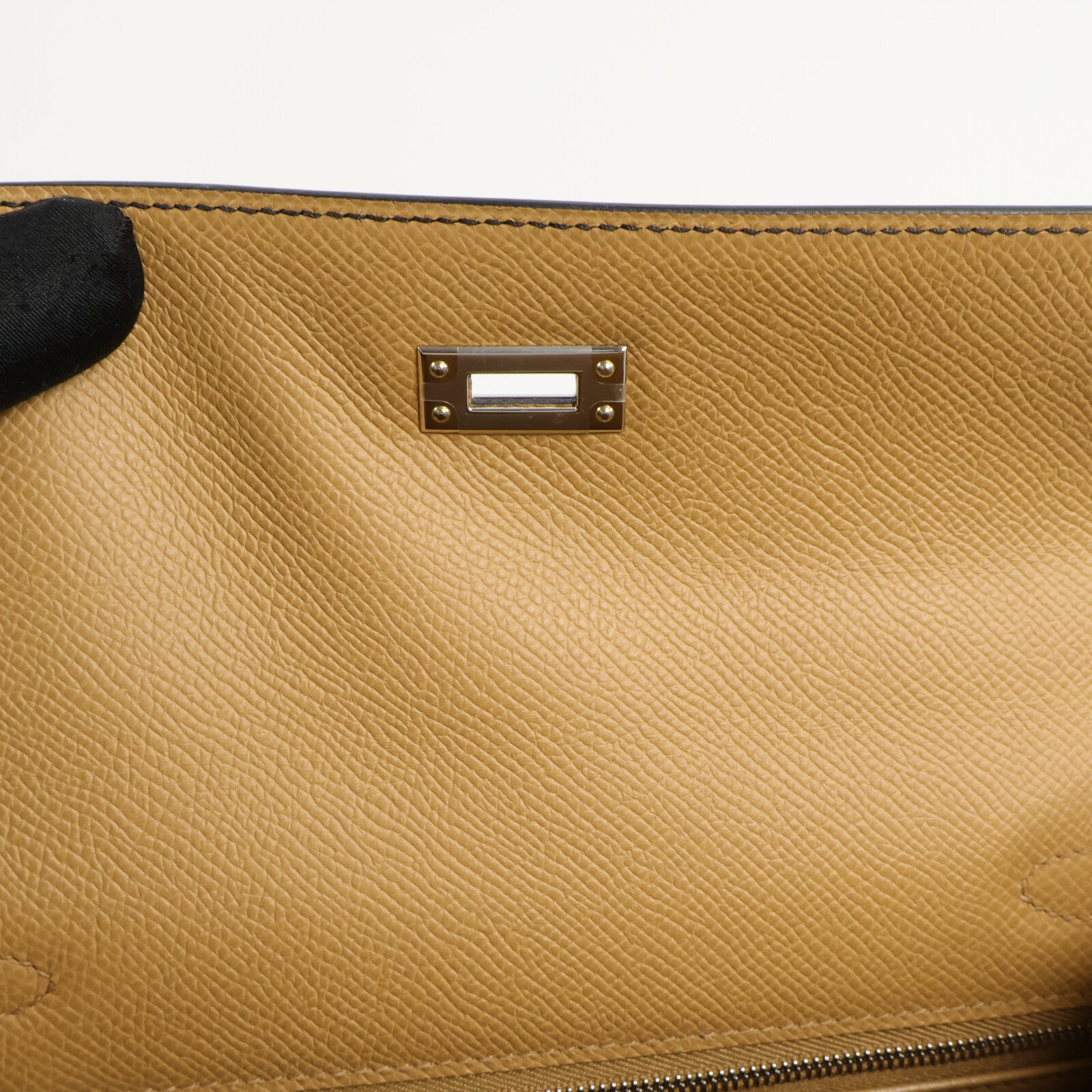 HERMES Epsom皮革Kelly Sellier 25手挽袋Noir/Biscuit