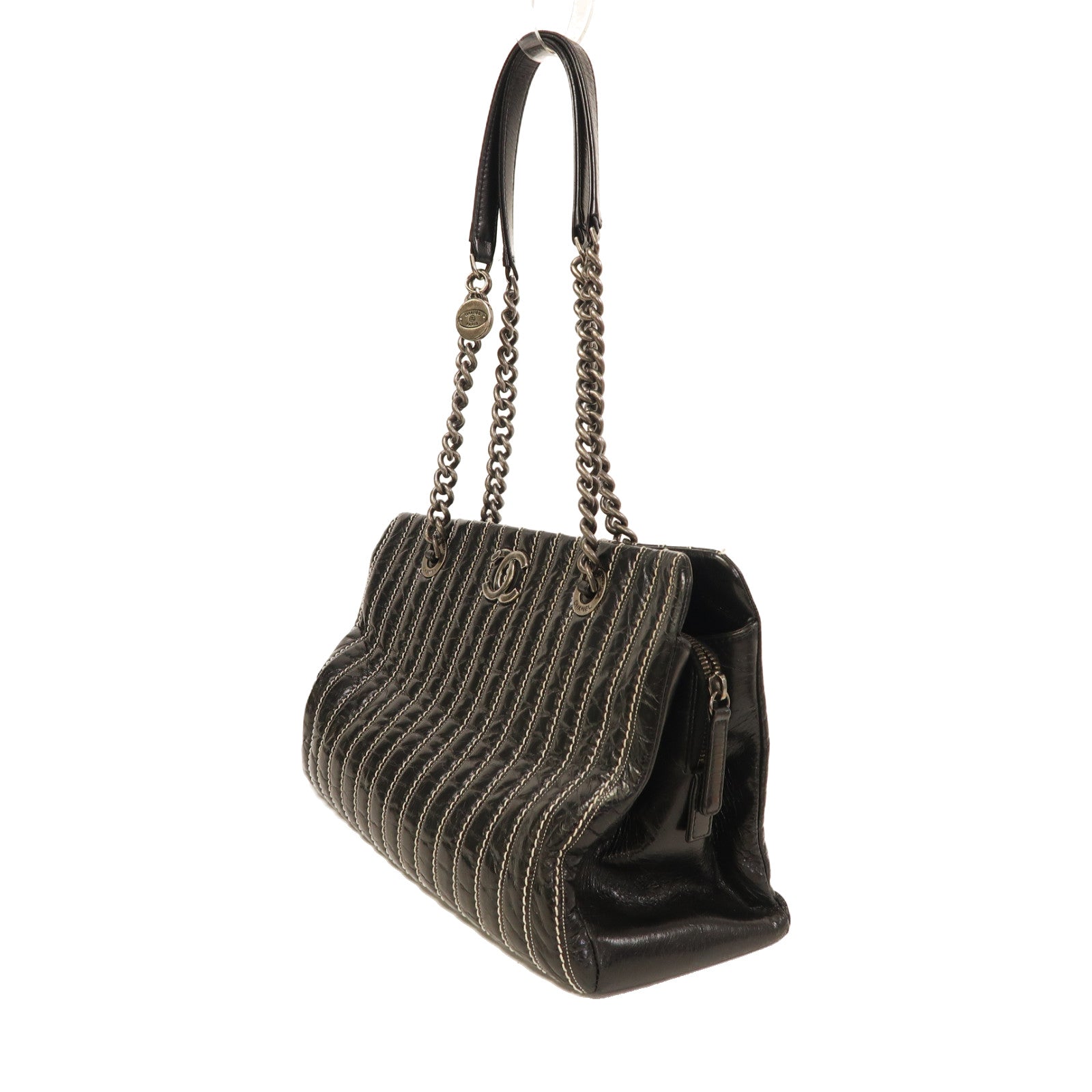 CHANEL 牛皮皮革Shoulder Bag銀扣肩背袋黑色