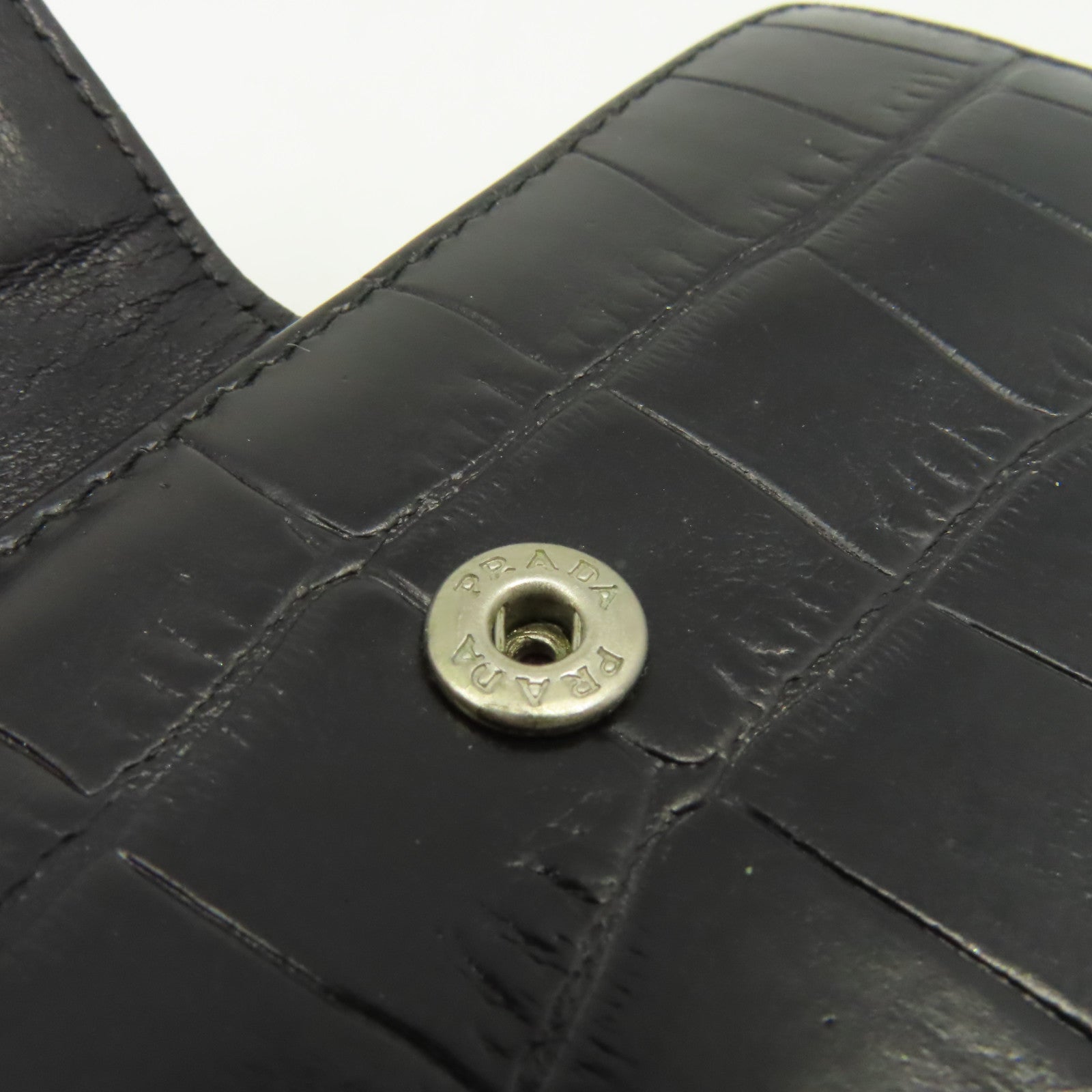PRADA 牛皮皮革Short Wallet銀扣短錢包黑色