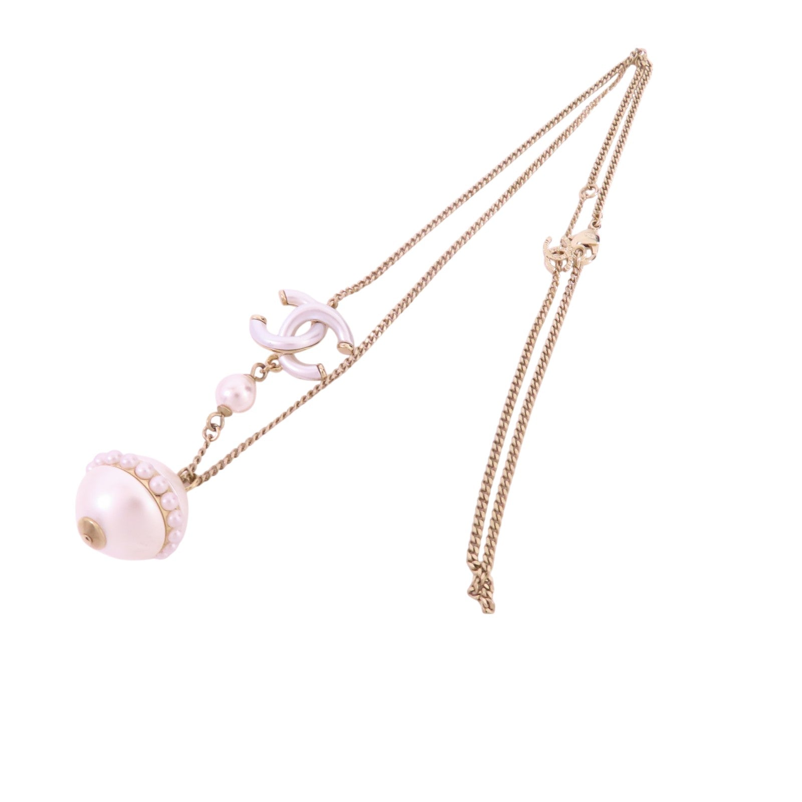 CHANEL 金屬/仿珍珠Necklace金扣項鏈