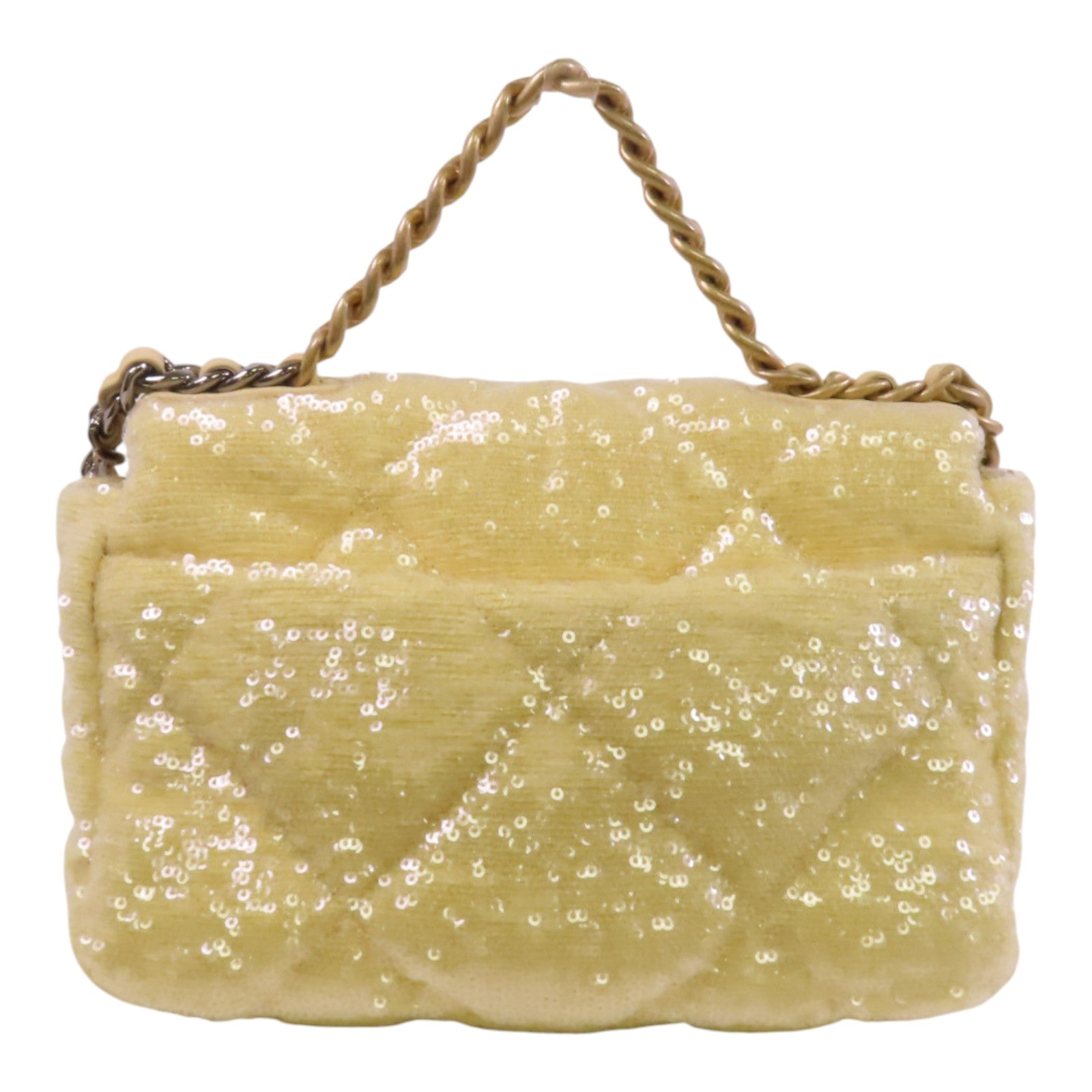 CHANEL 帆布/亮片Chanel 19 Sequin Flag Bag金扣鏈帶手挽肩背兩用袋