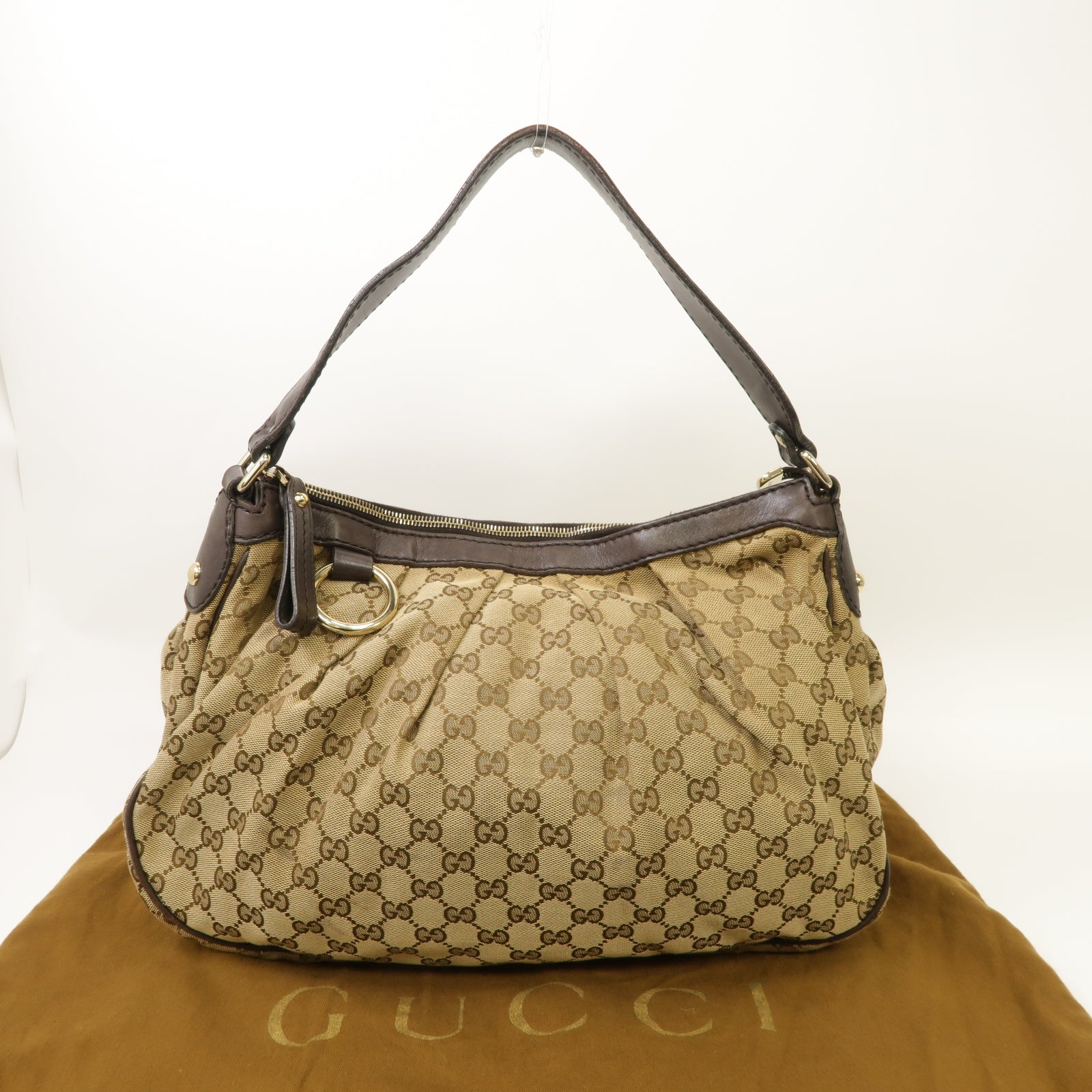 GUCCI 【激減優惠】帆布Shoulder Bag金扣肩背袋棕色