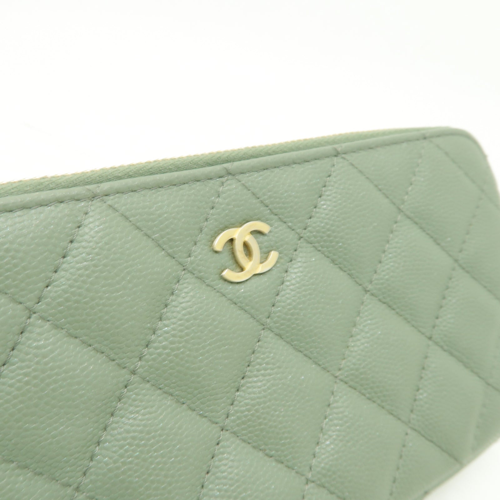 CHANEL 菱格Caviar皮革Chain Shoulder Bag金扣鏈帶肩背袋綠色