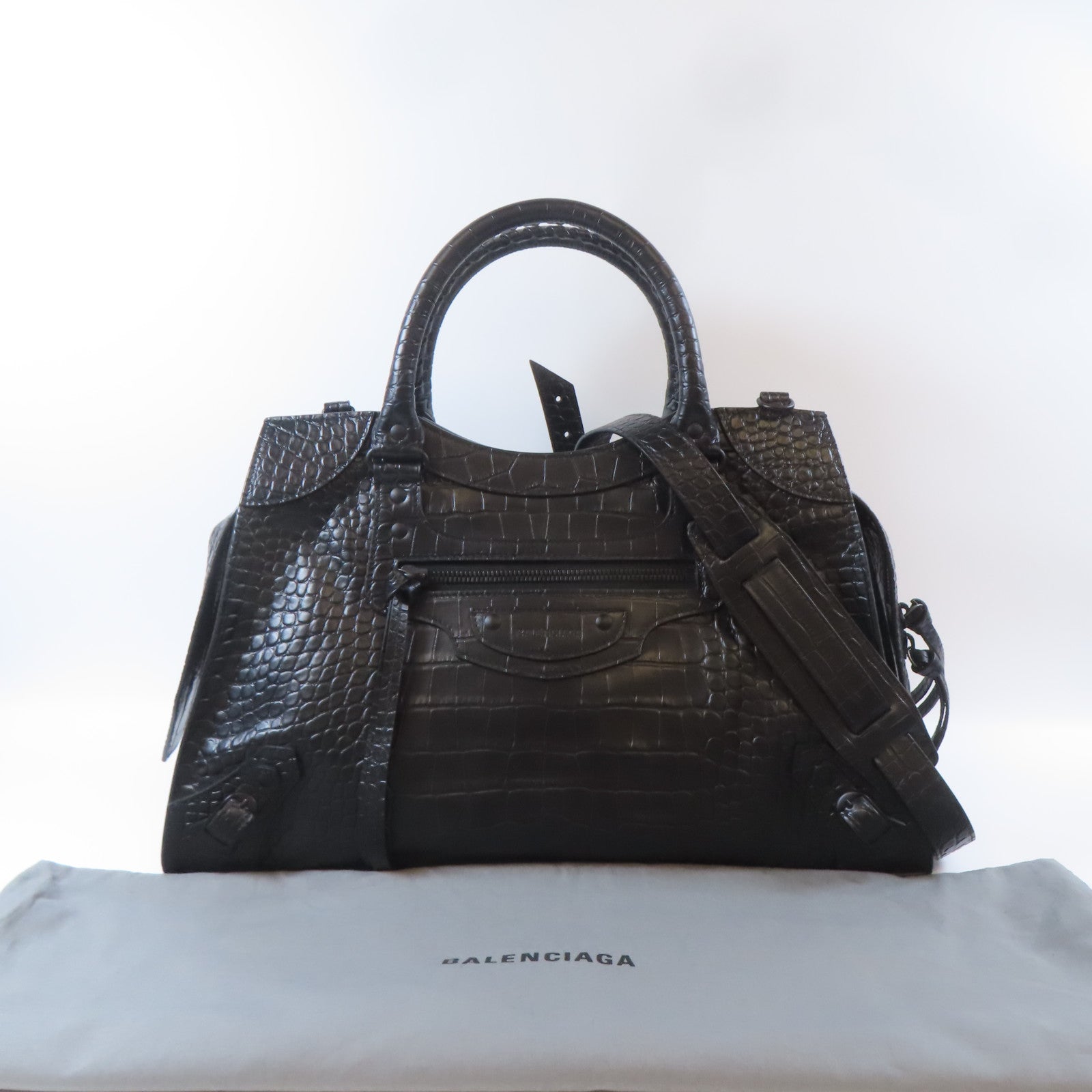 BALENCIAGA 皮革Neo Classic City黑扣手挽肩背兩用袋黑色