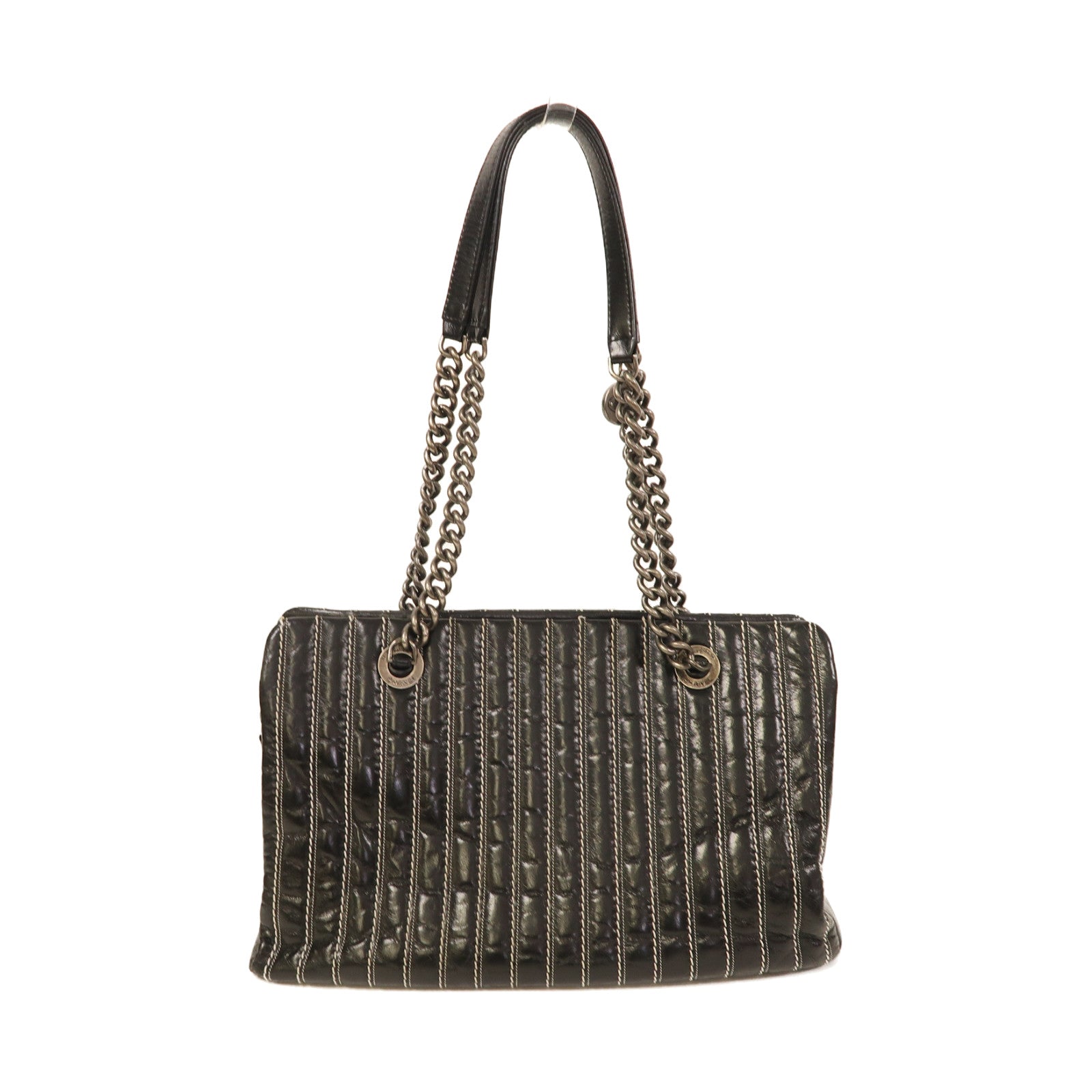 CHANEL 牛皮皮革Shoulder Bag銀扣肩背袋黑色