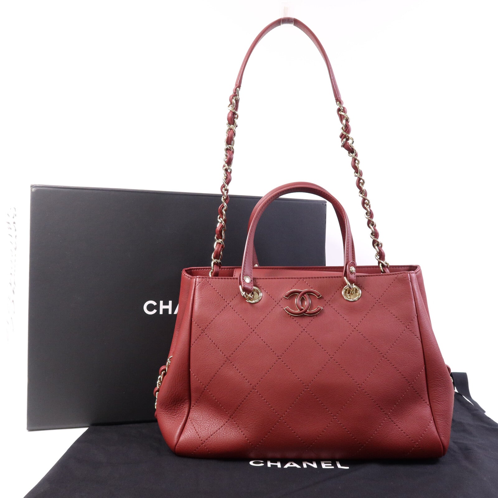 CHANEL 牛皮皮革2 Way Shoulder Bag金扣鏈帶肩背袋