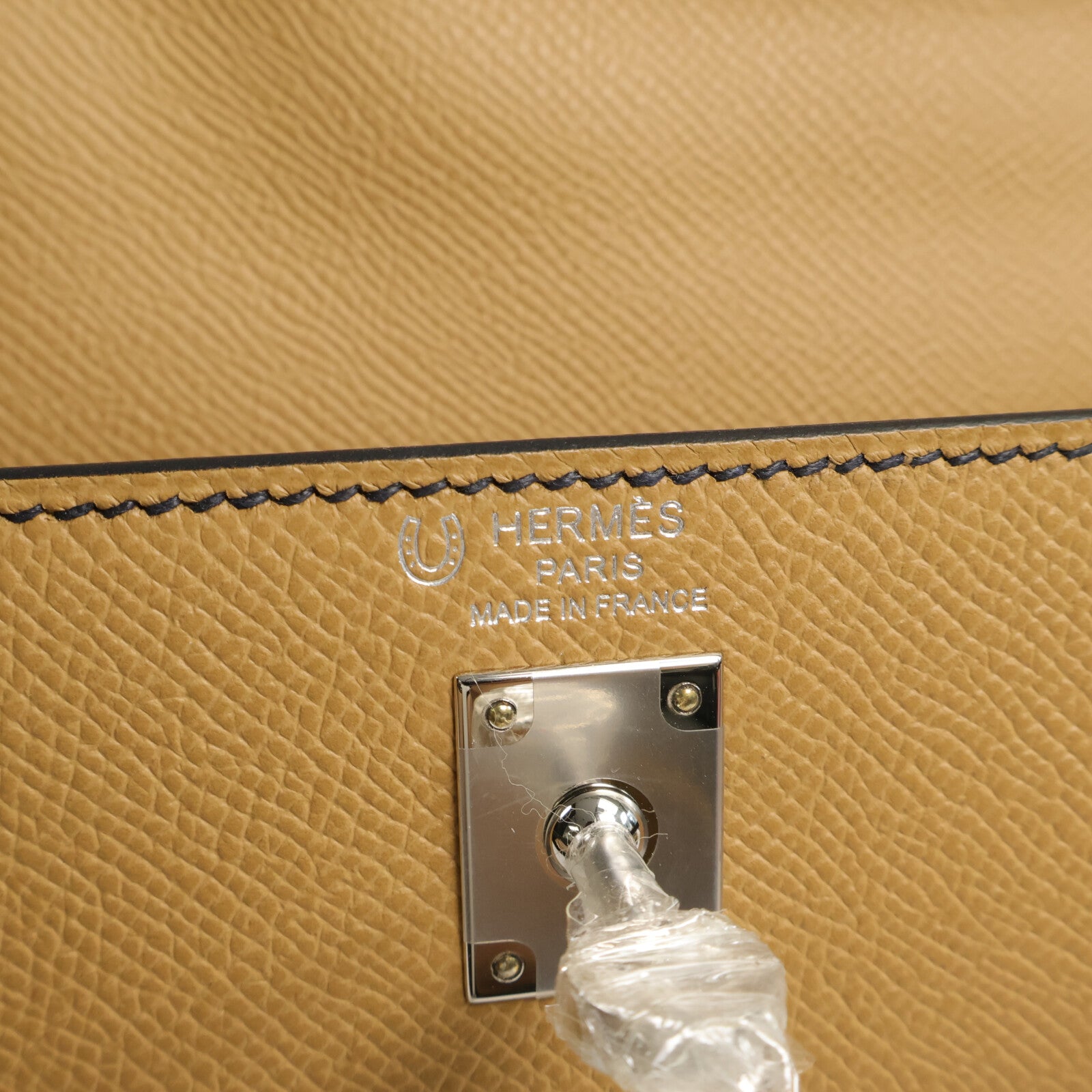 HERMES Epsom皮革Kelly Sellier 25手挽袋Noir/Biscuit