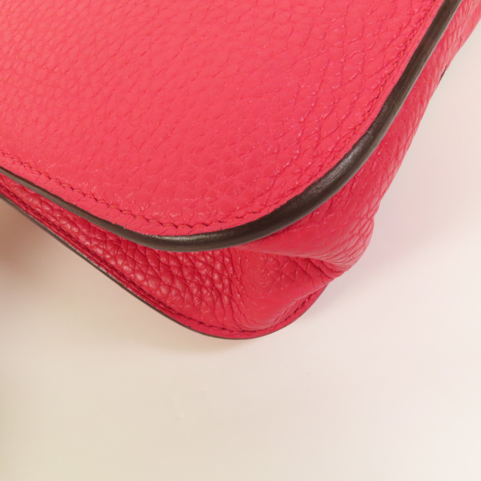 HERMES Clemence皮革Halzan 25銀扣手挽肩背兩用袋Rose Extreme