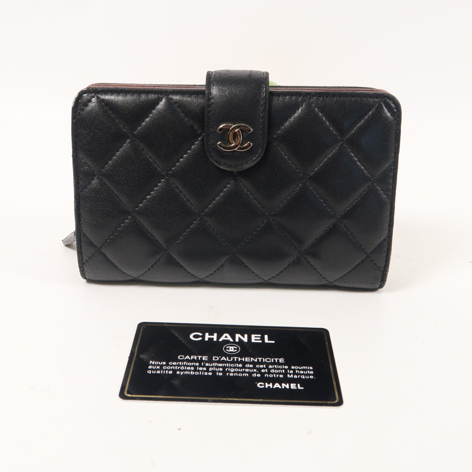 CHANEL 【清倉大減價】菱格羊皮皮革Wallet銀扣折疊錢包黑色