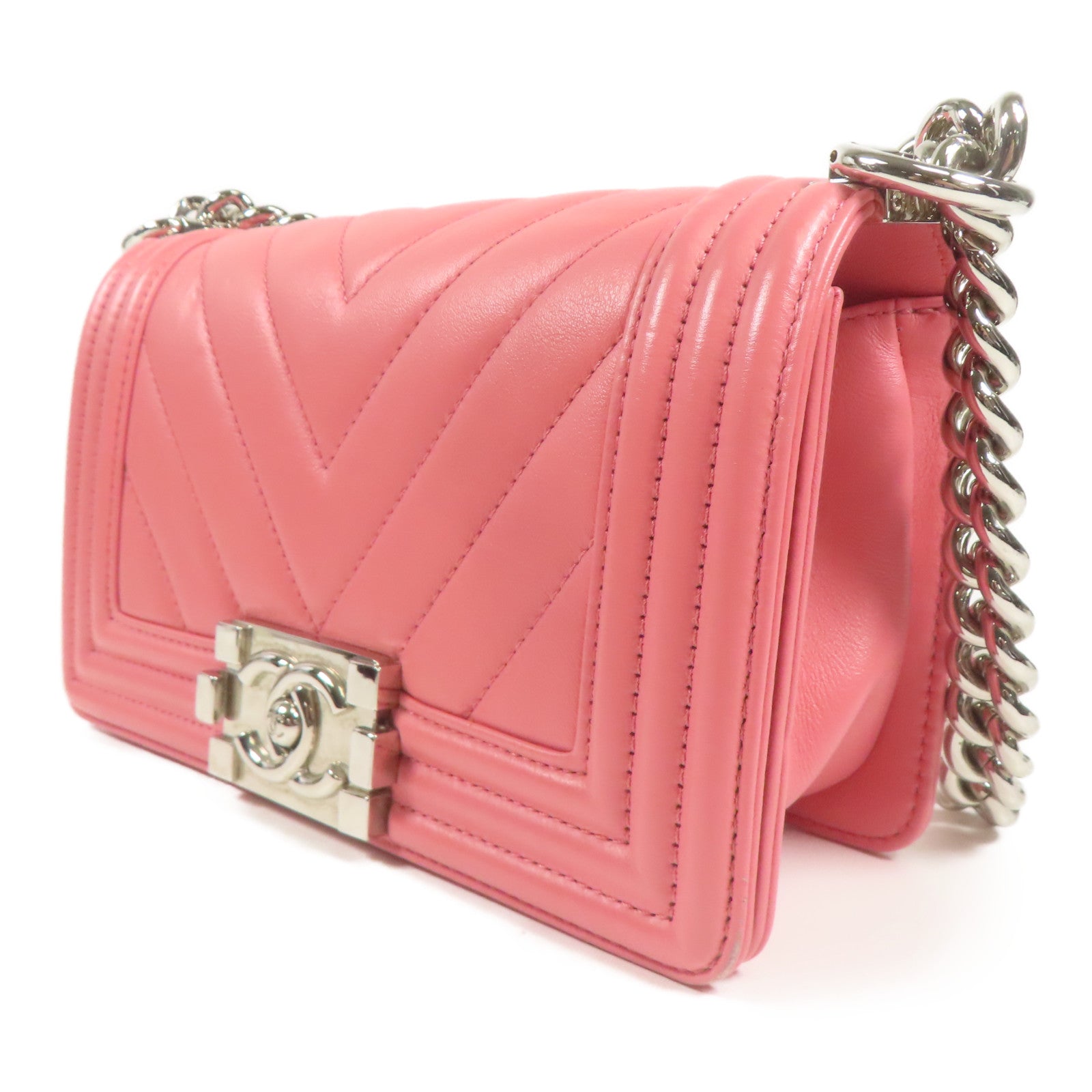 CHANEL CC SHW Boy Chanel Chain Shoulder Bag Calfskin Leather Pink