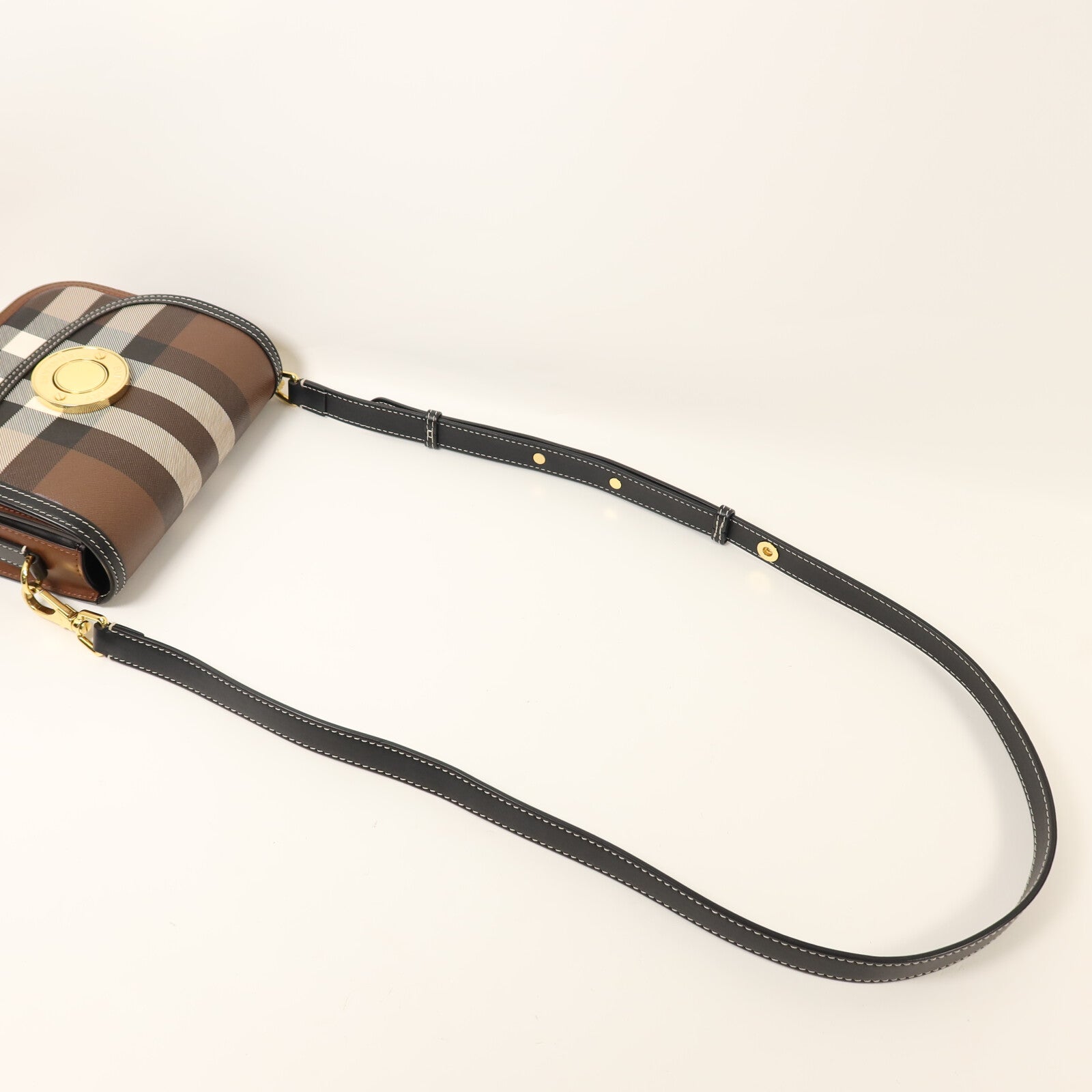 BURBERRY 牛皮皮革/塗層帆布Shoulder Bag金扣肩背袋