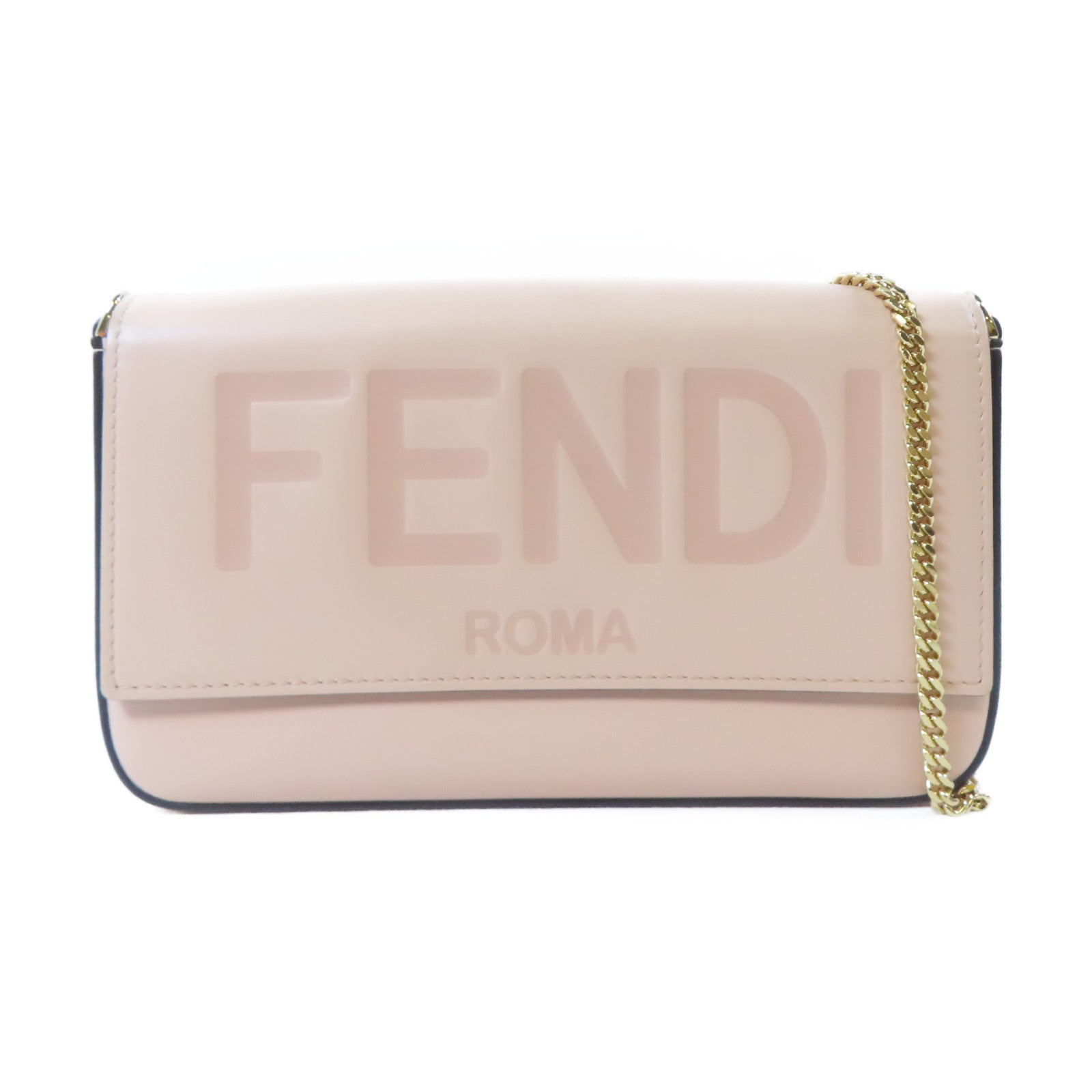 FENDI 牛皮皮革Wallet On Chain金扣鏈帶肩背袋桃色