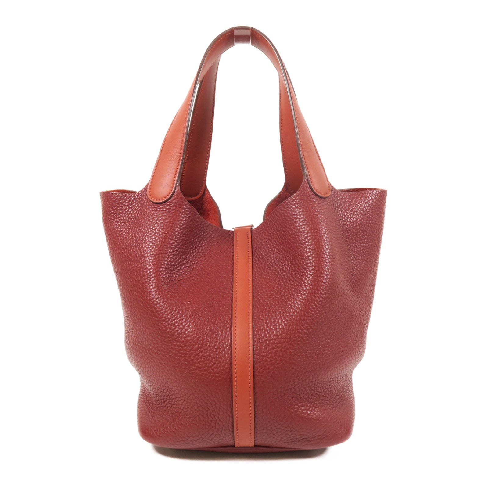 HERMES Clemence皮革Picotin MM銀扣手挽袋Rough/Brique