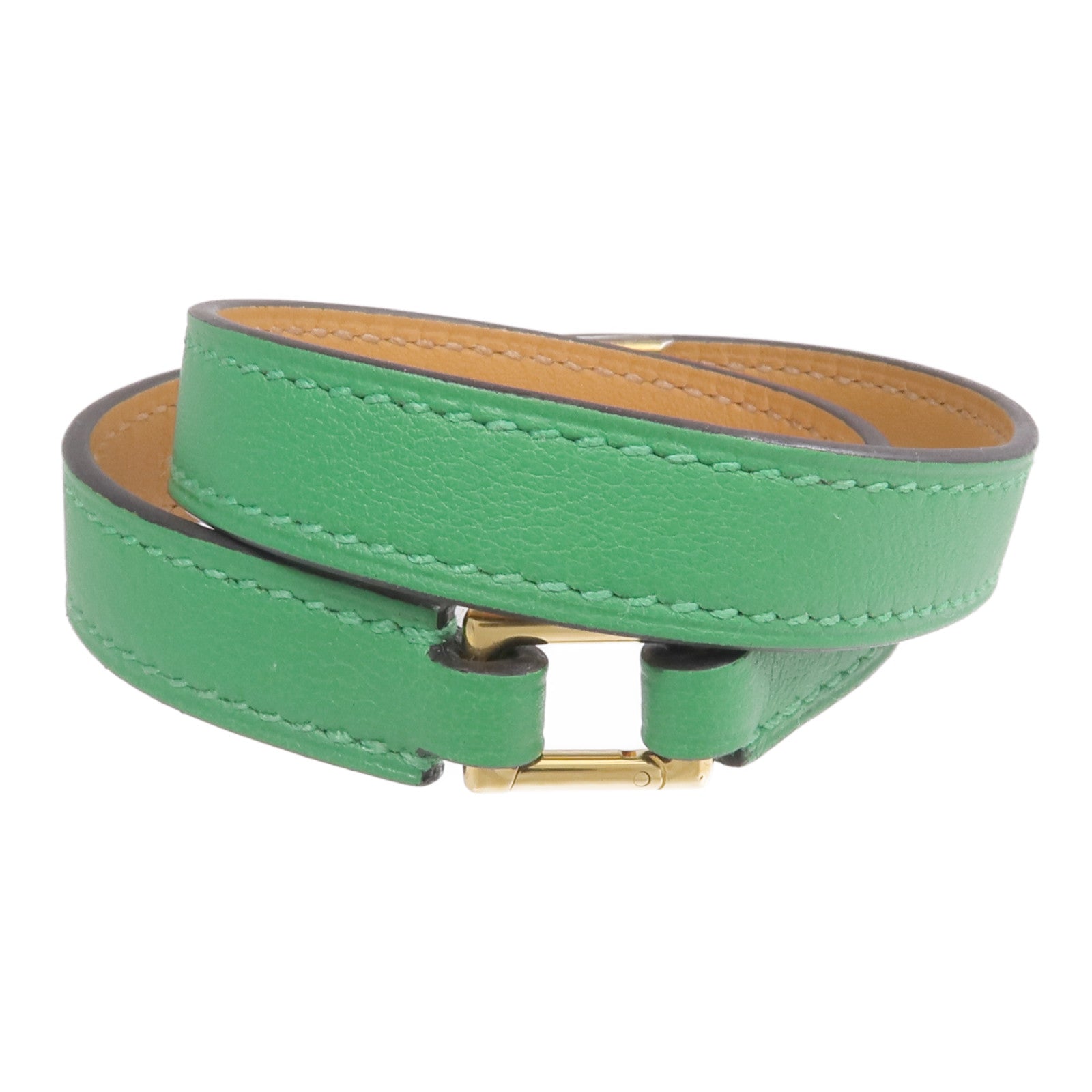 HERMES Swift皮革Rivale Double Tour Bracelet金扣手鏈Menthe