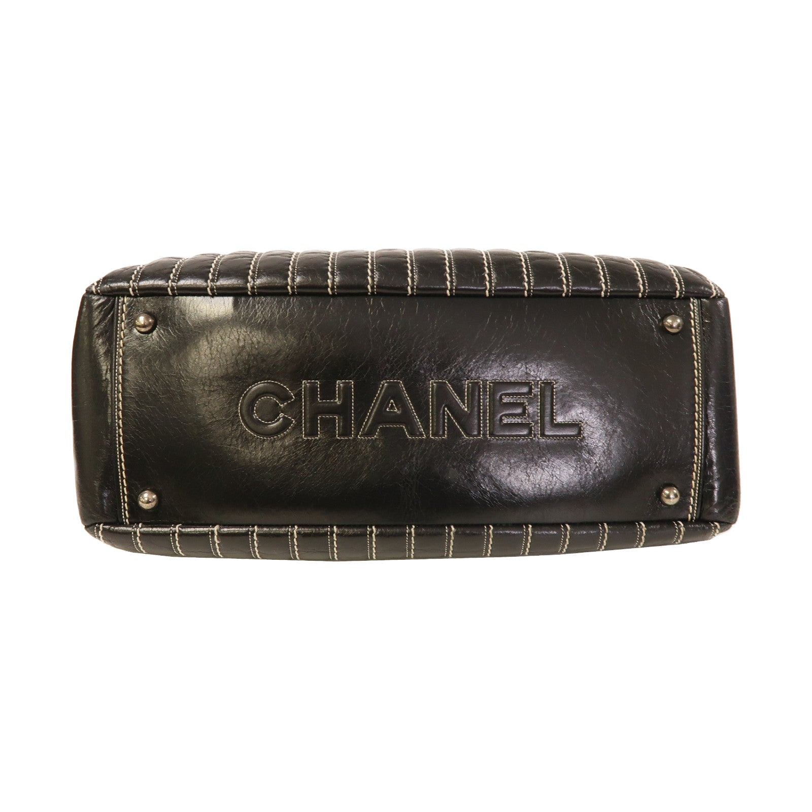 CHANEL 牛皮皮革Shoulder Bag銀扣肩背袋黑色