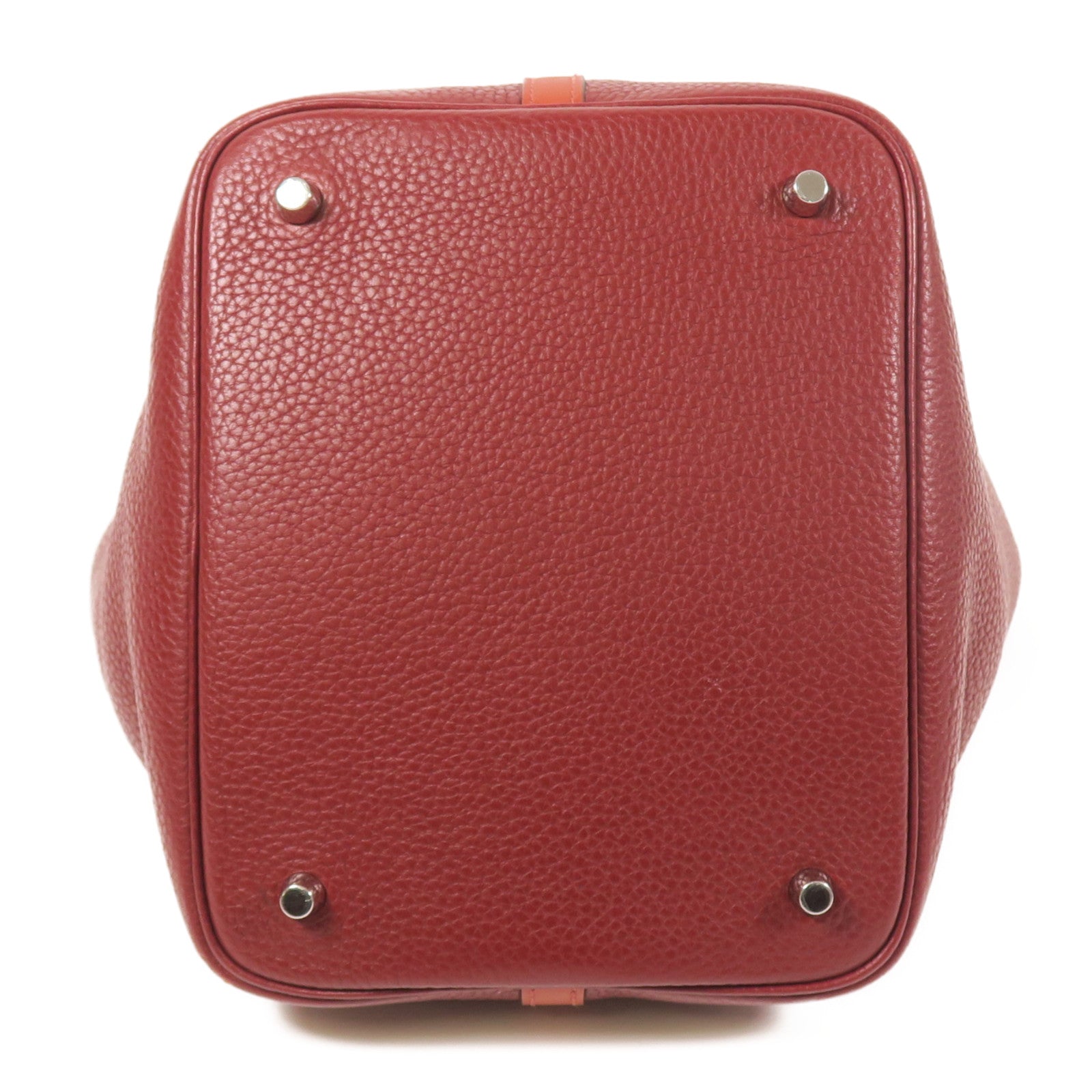 HERMES Clemence皮革Picotin MM銀扣手挽袋Rough/Brique