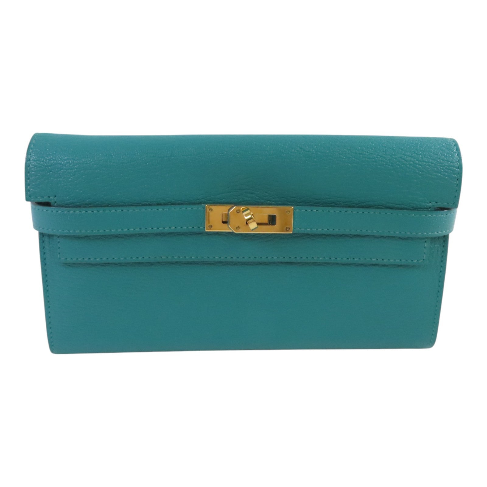 HERMES GHW Kelly Long Wallet Chevre Leather