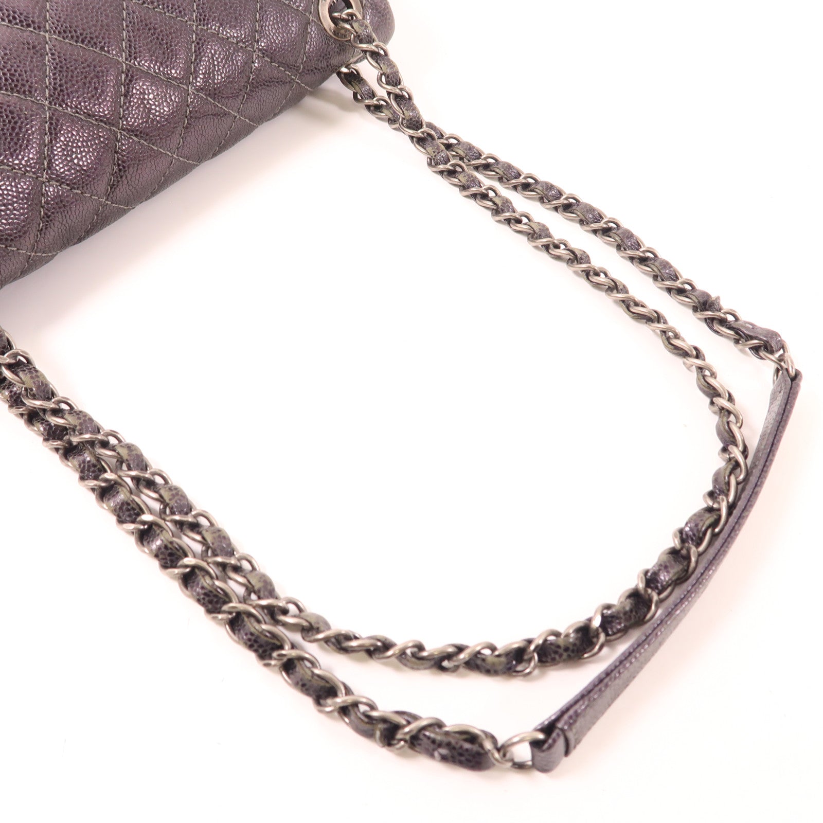 CHANEL 牛皮皮革Chain Shoulder銀扣肩背袋