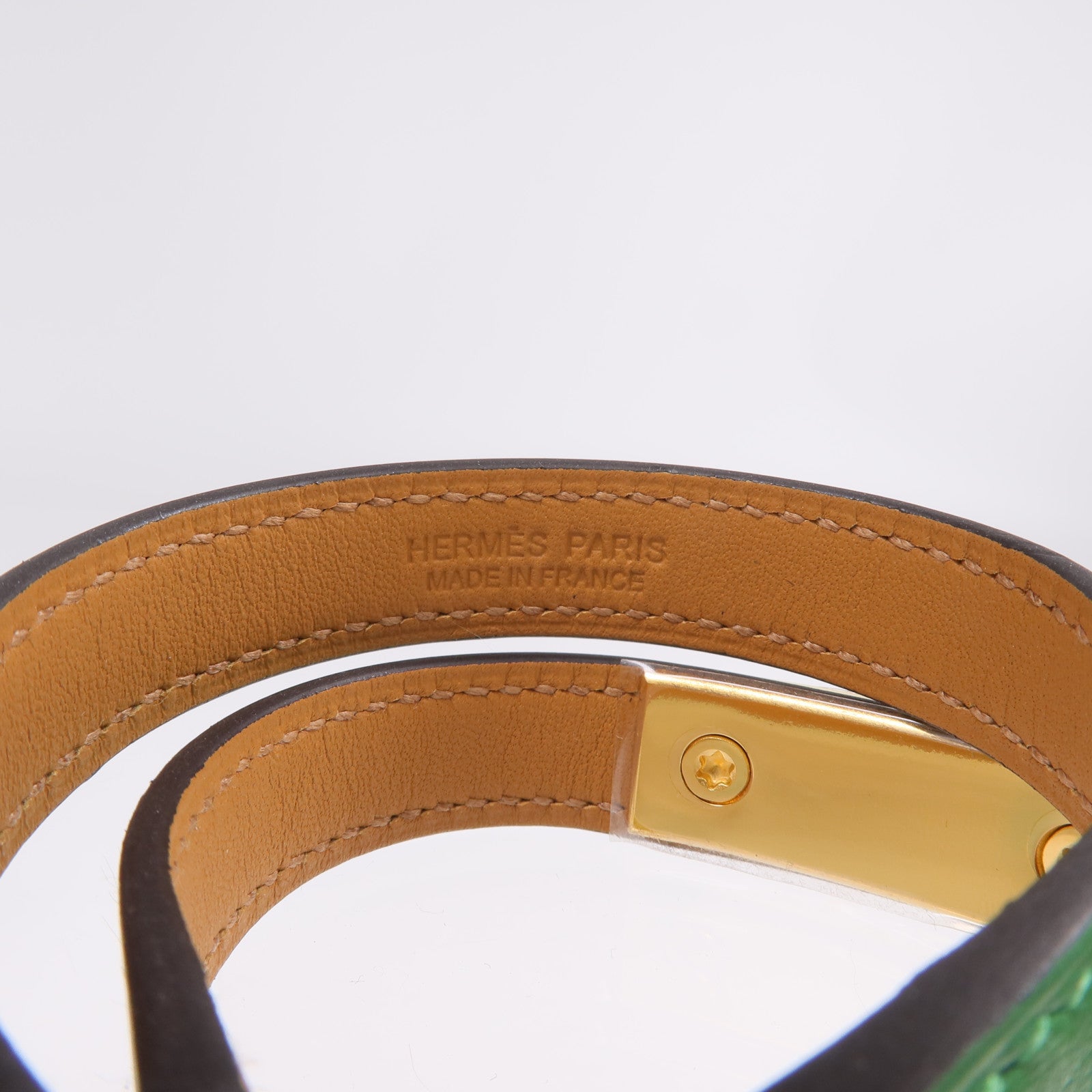 HERMES Swift皮革Rivale Double Tour Bracelet金扣手鏈Menthe