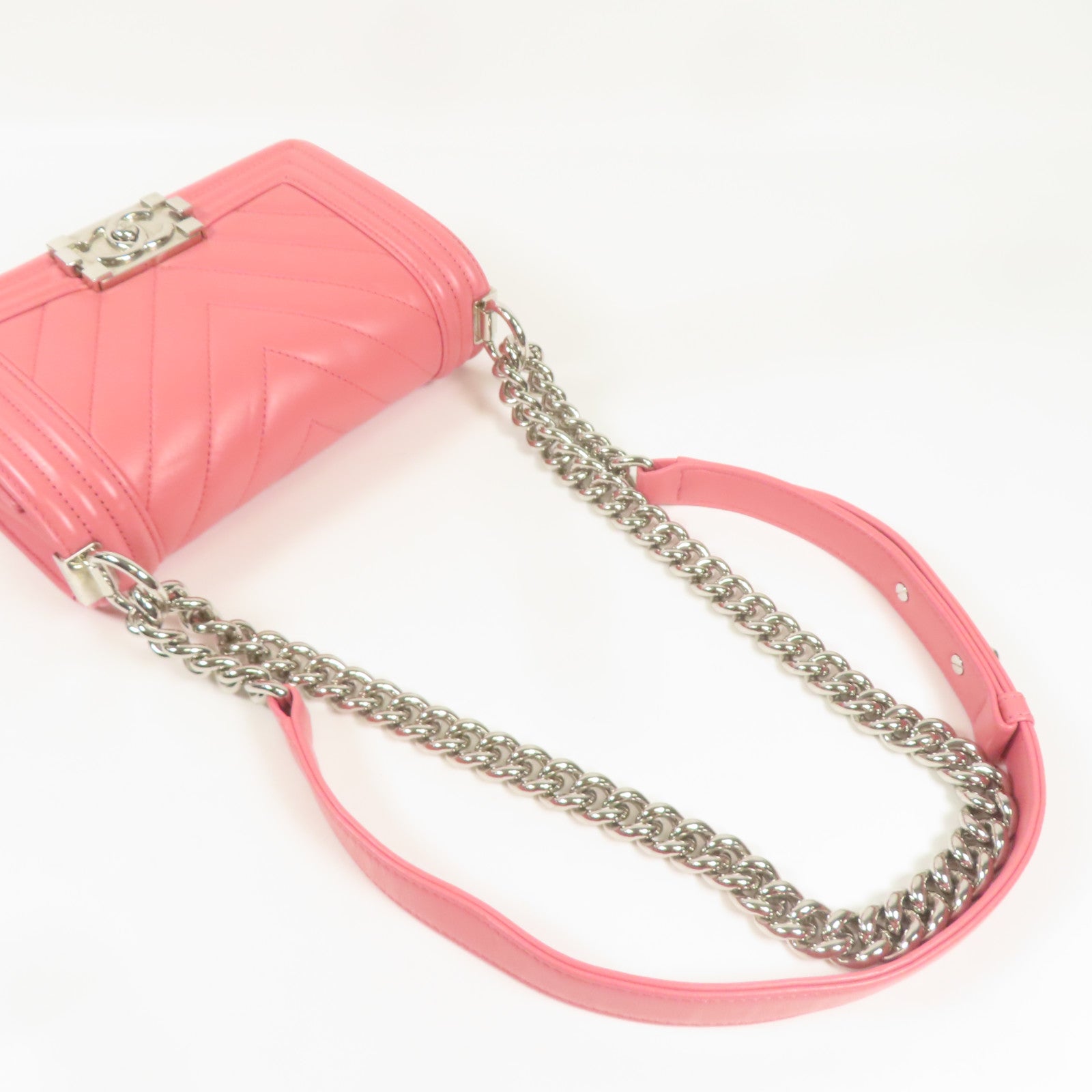 CHANEL CC SHW Boy Chanel Chain Shoulder Bag Calfskin Leather Pink