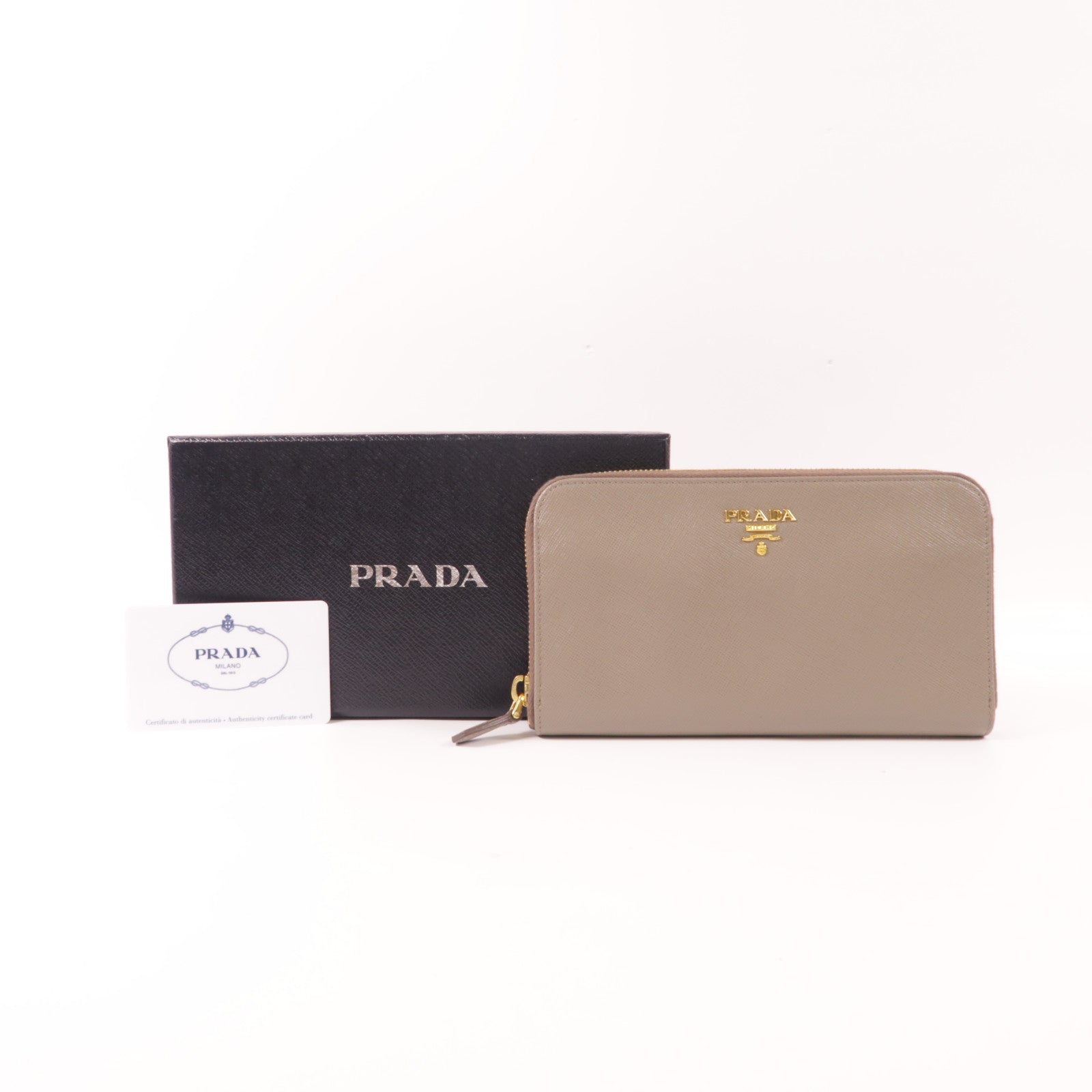 PRADA GHW Zipper Long Wallet  IM0506 Calfskin Leather Brown