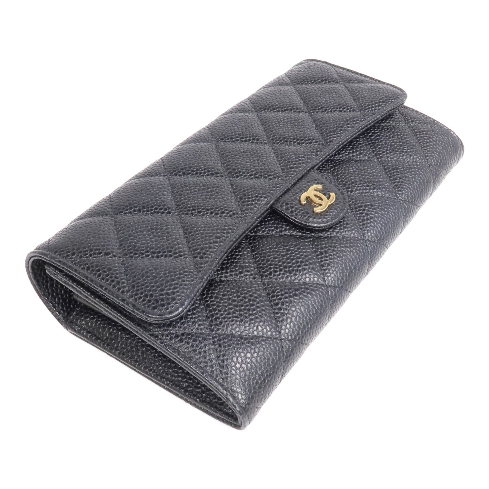 CHANEL 牛皮皮革Classic Long Flap Wallet金扣長錢包