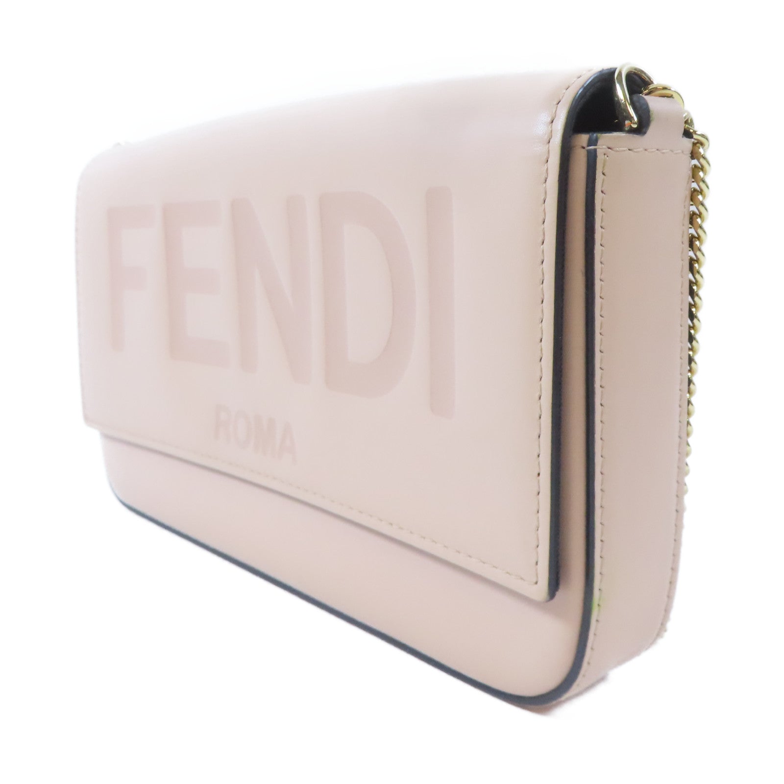 FENDI 牛皮皮革Wallet On Chain金扣鏈帶肩背袋桃色