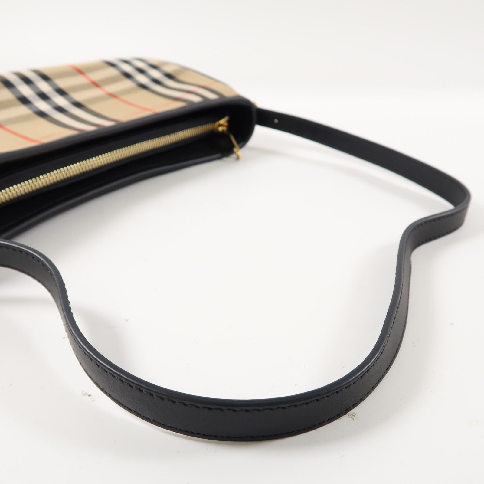 BURBERRY 塗層帆布/牛皮皮革Shoulder Bag金扣肩背袋啡色/黑色