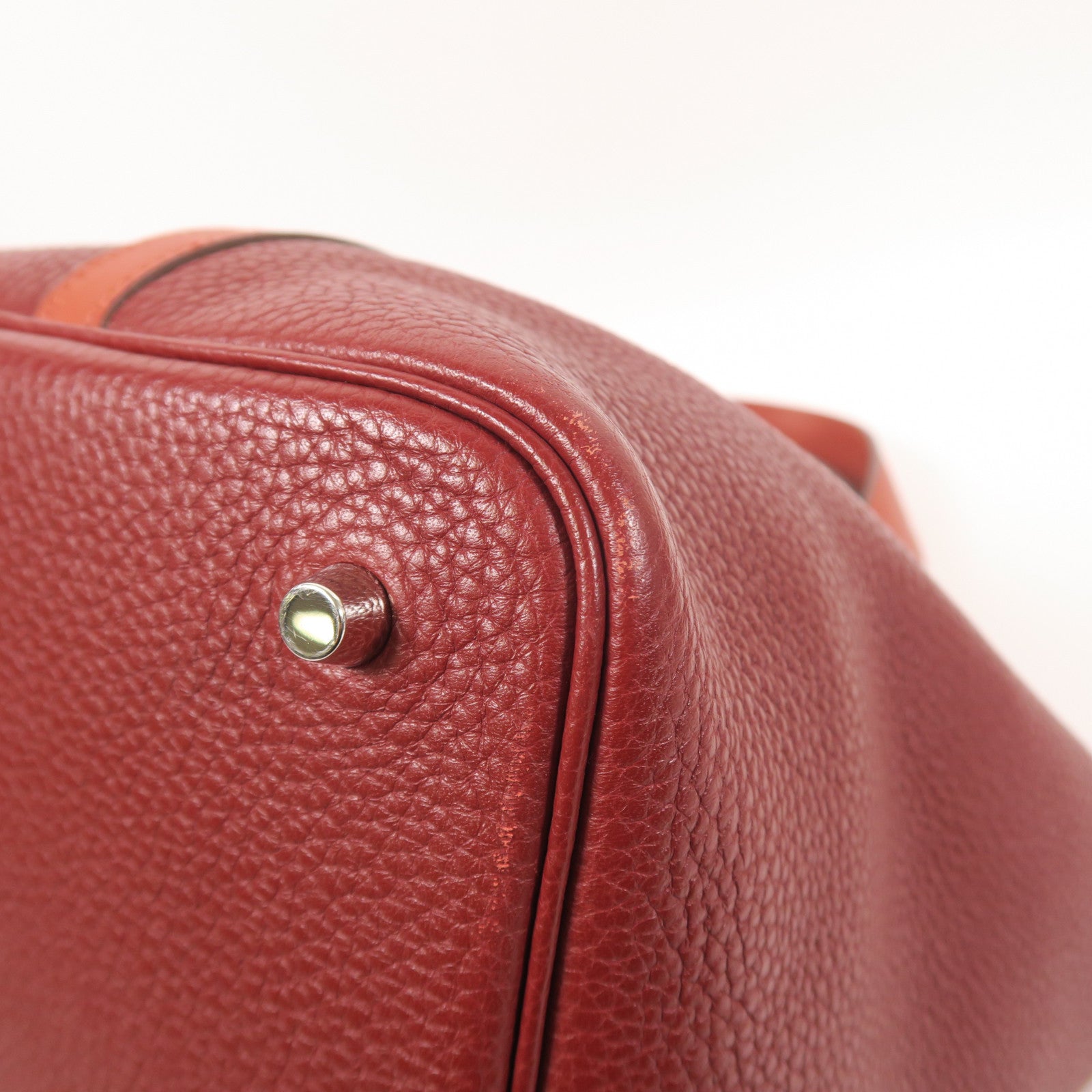 HERMES Clemence皮革Picotin MM銀扣手挽袋Rough/Brique