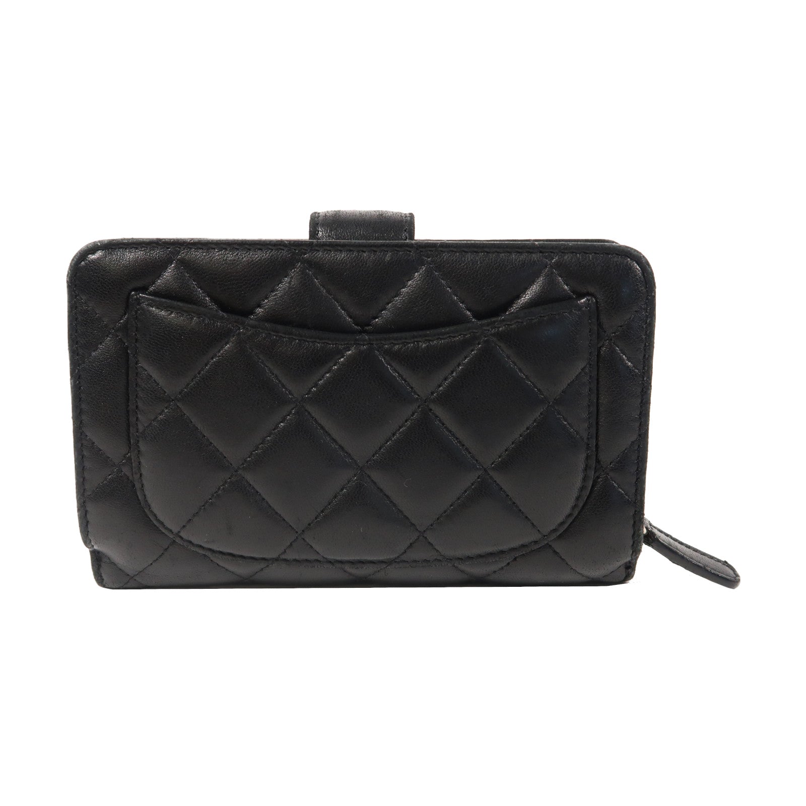 CHANEL 【清倉大減價】菱格羊皮皮革Wallet銀扣折疊錢包黑色
