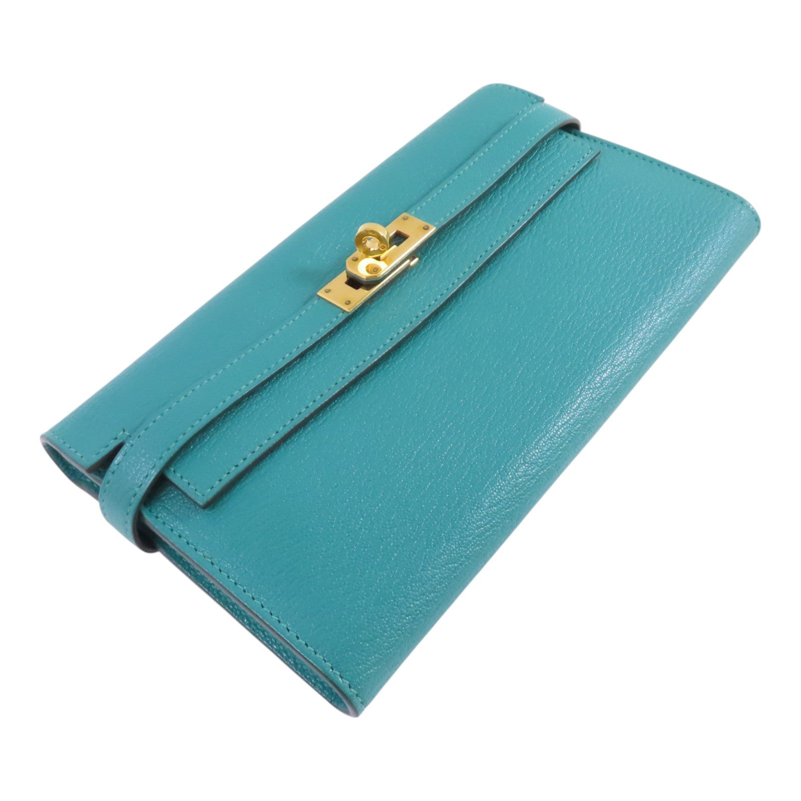 HERMES GHW Kelly Long Wallet Chevre Leather