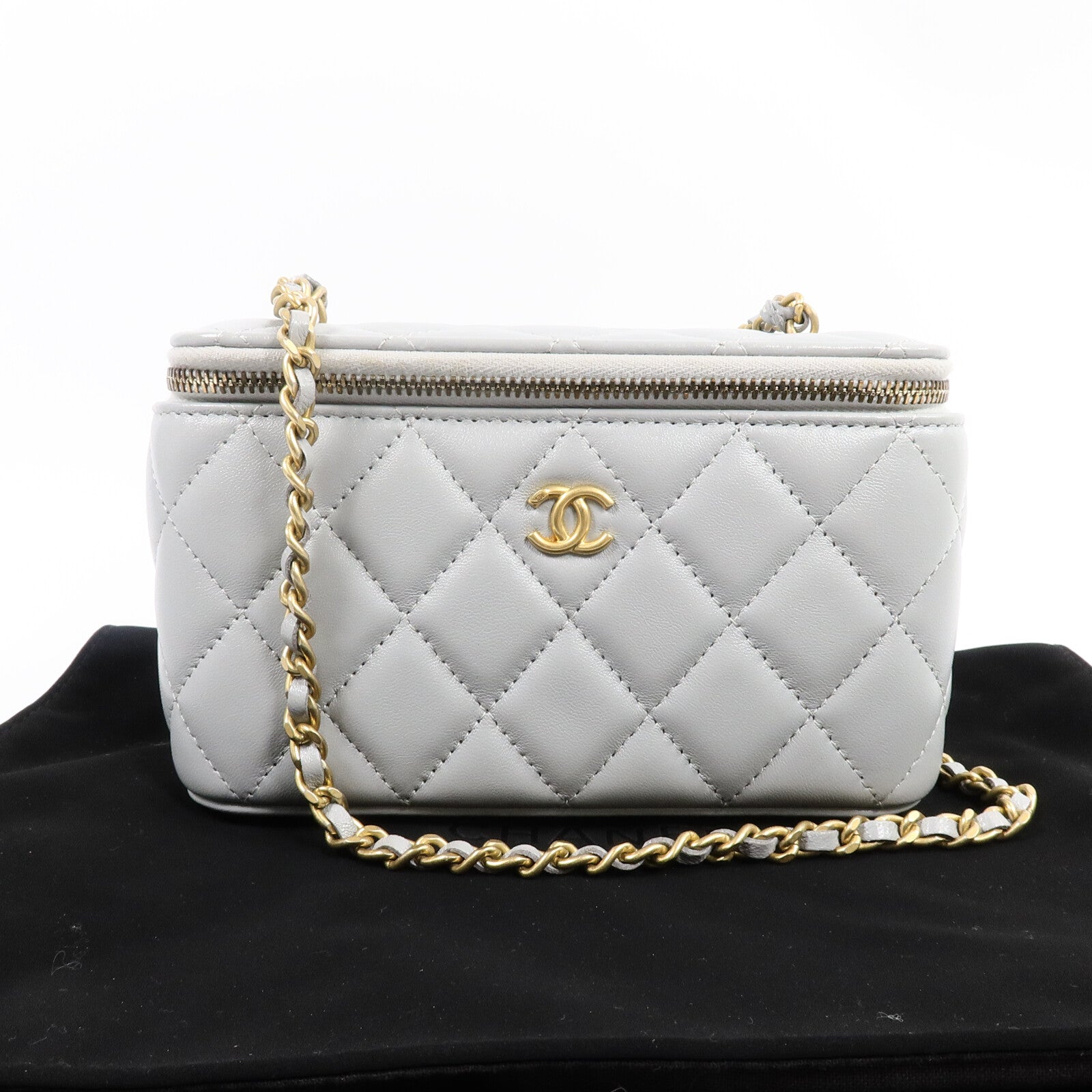 CHANEL 羊皮皮革Vanity Case With Gold Ball鏈帶手挽肩背兩用袋