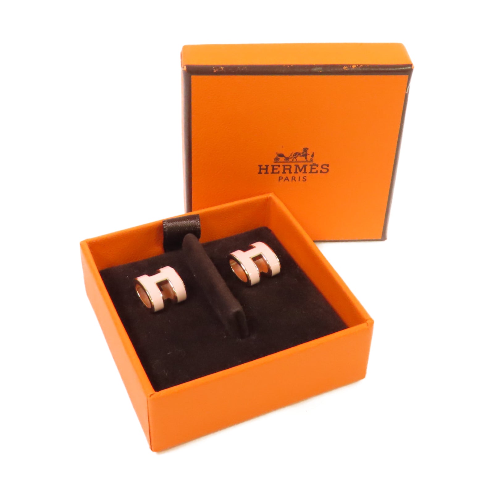 HERMES 金屬/琺瑯Pop H Earrings粉紅色