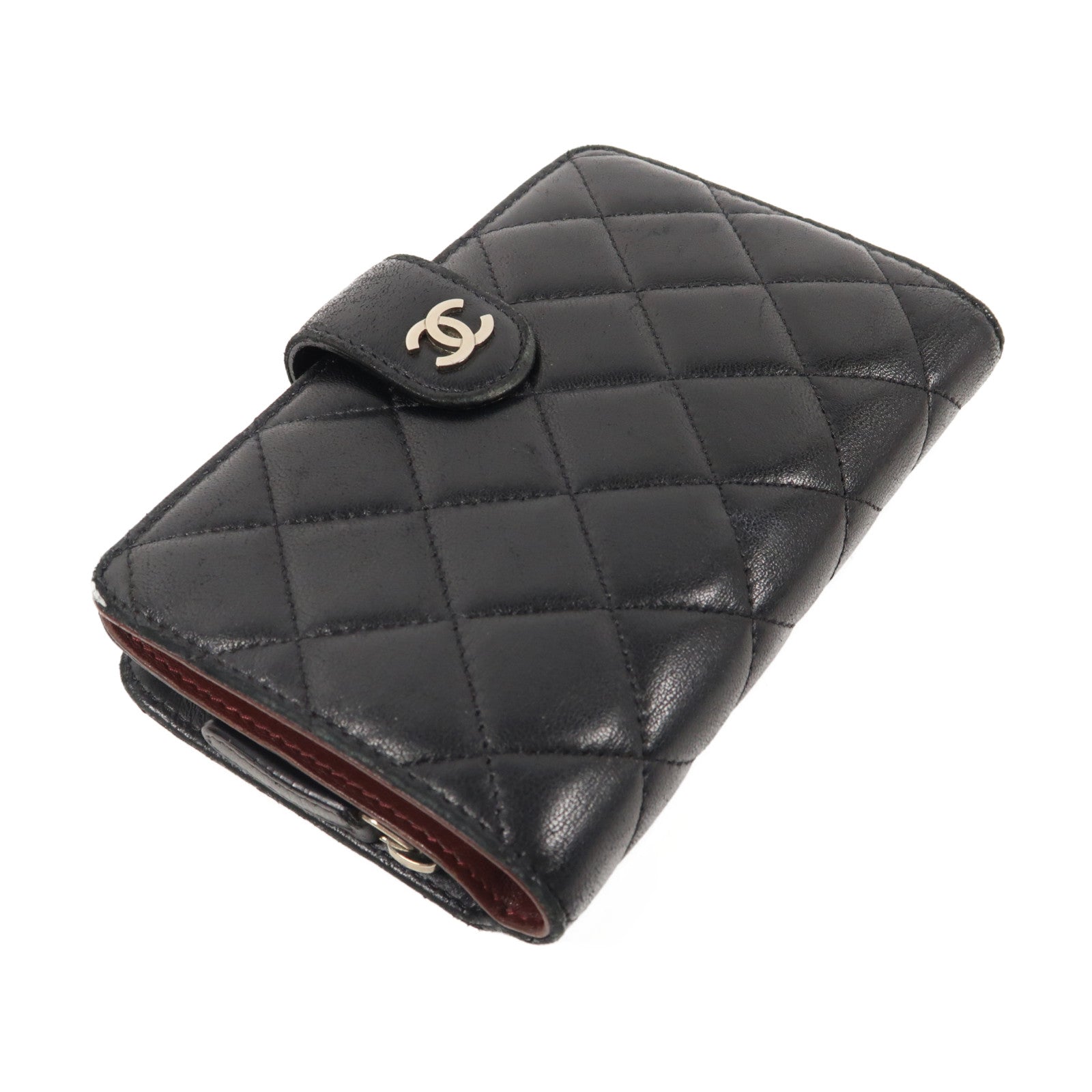 CHANEL 【清倉大減價】菱格羊皮皮革Wallet銀扣折疊錢包黑色