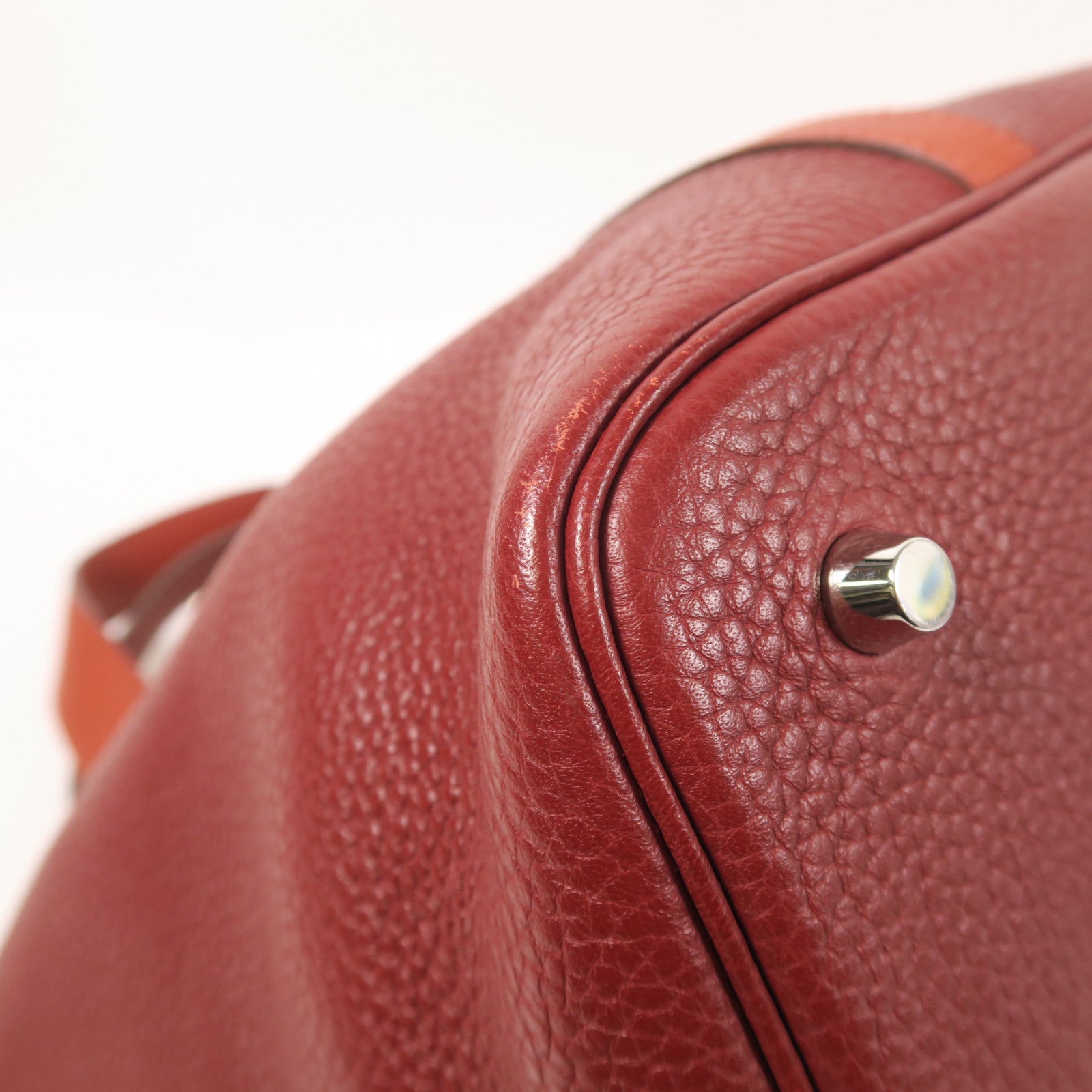 HERMES Clemence皮革Picotin MM銀扣手挽袋Rough/Brique