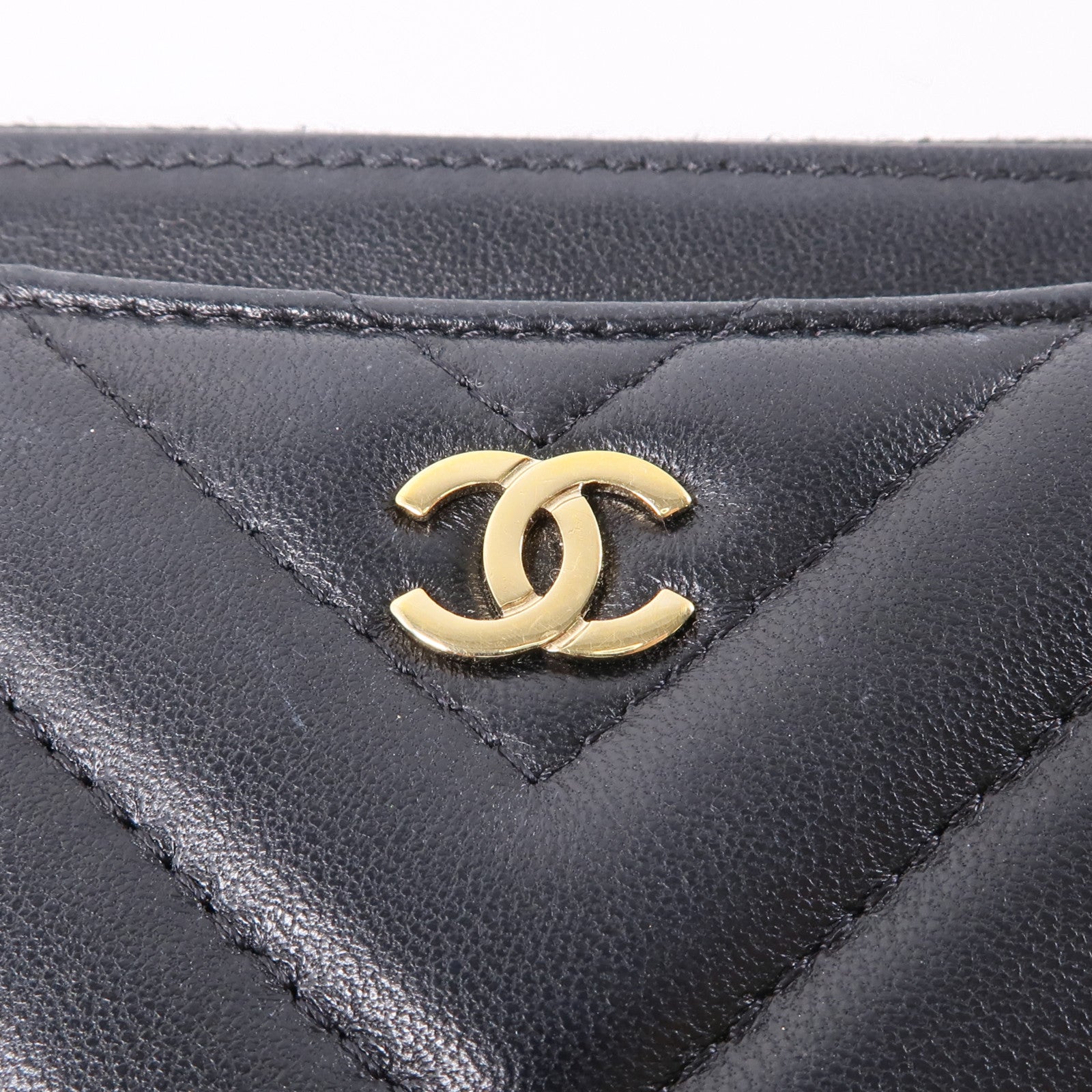 CHANEL 羊皮皮革Long Wallet金扣長錢包黑色