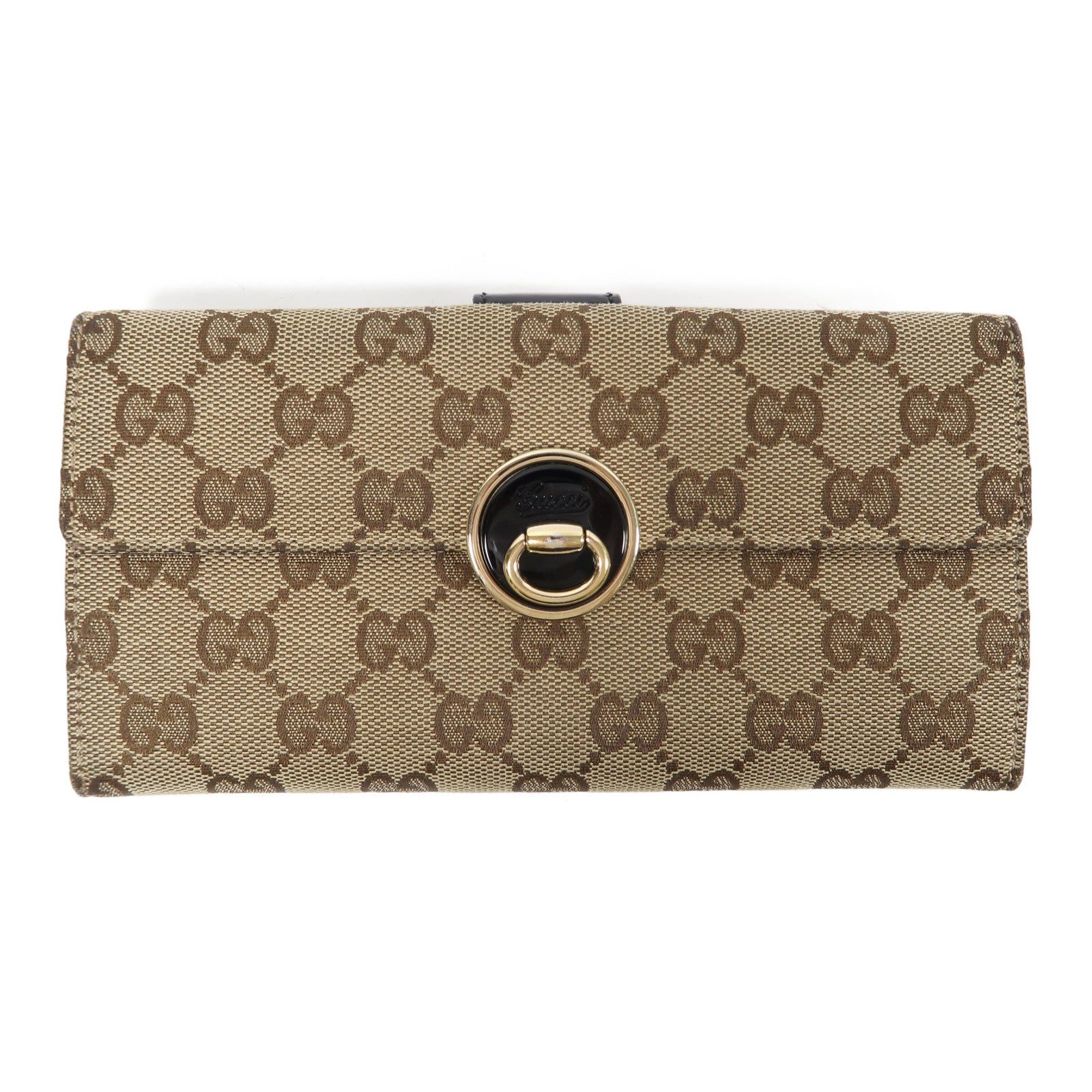 GUCCI 帆布Long Wallet銀扣長錢包啡色