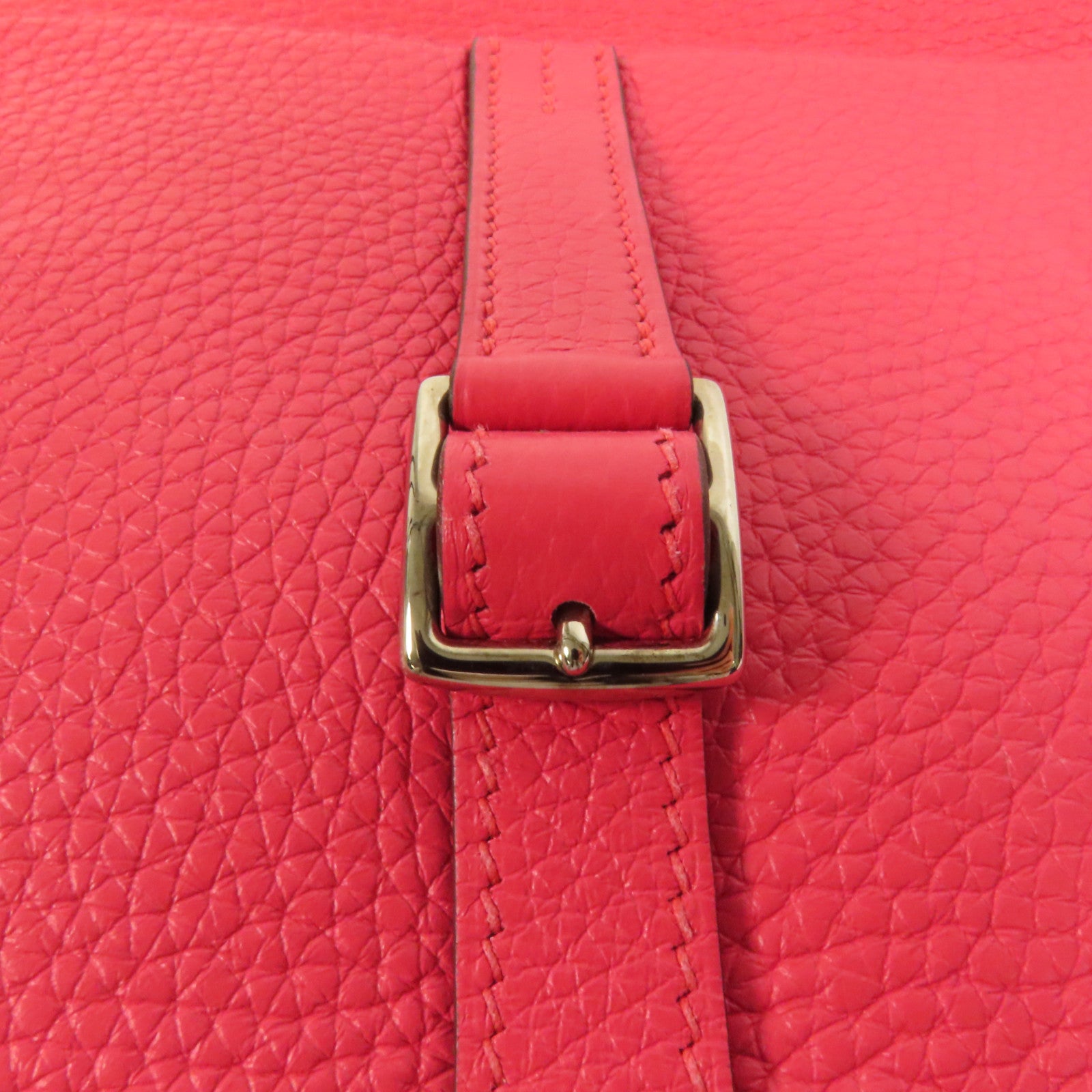 HERMES Clemence皮革Halzan 25銀扣手挽肩背兩用袋Rose Extreme