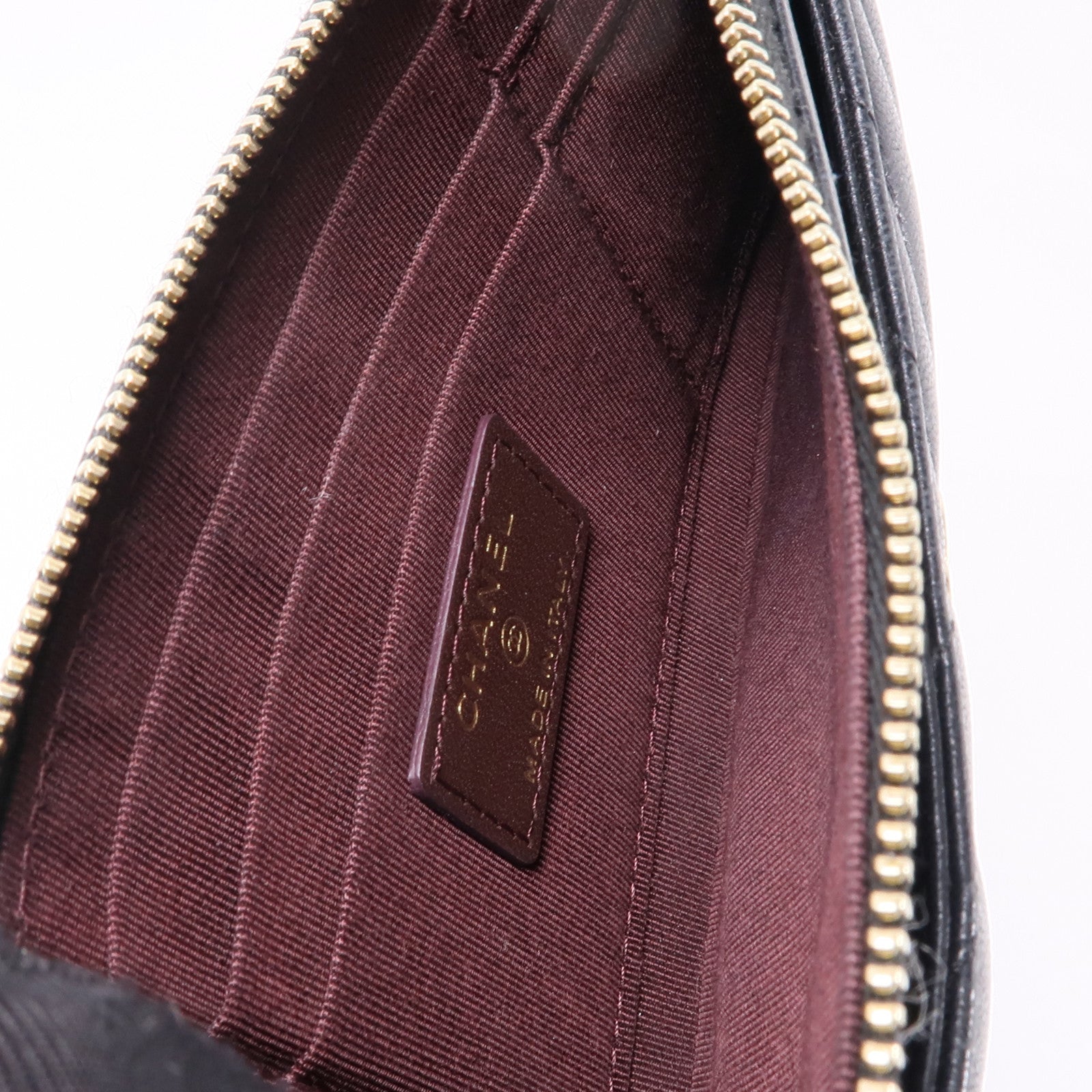 CHANEL 羊皮皮革Long Wallet金扣長錢包黑色