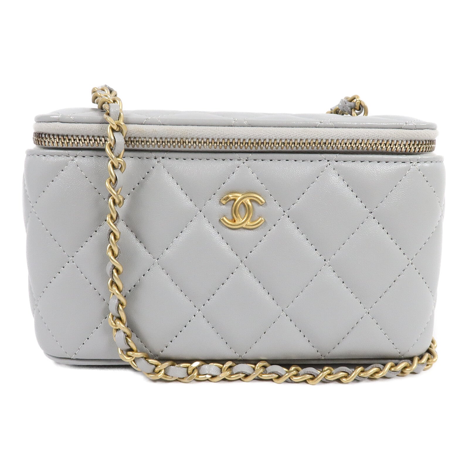 CHANEL 羊皮皮革Vanity Case With Gold Ball鏈帶手挽肩背兩用袋