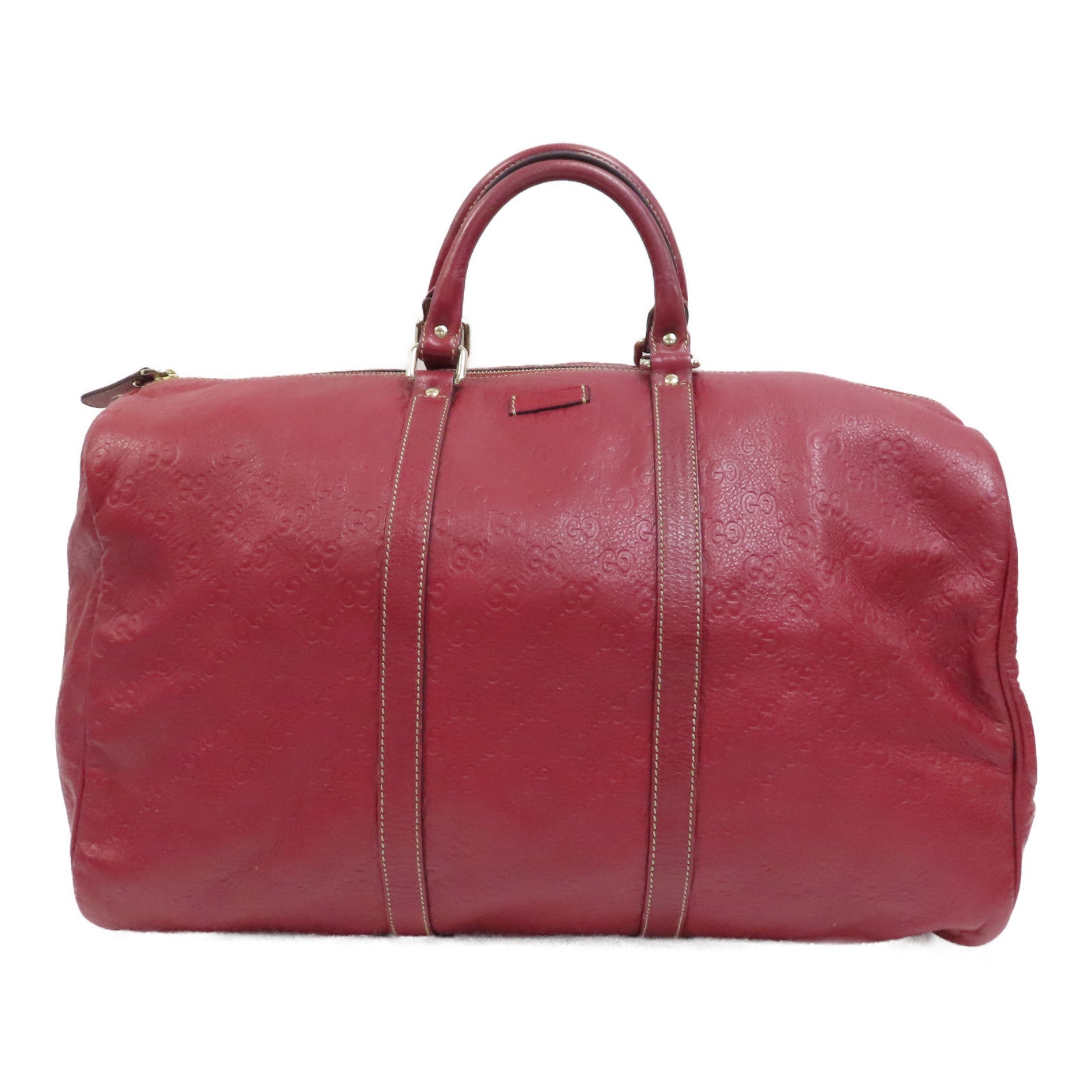 GUCCI 皮革Boston Bag銀扣手挽袋紅色
