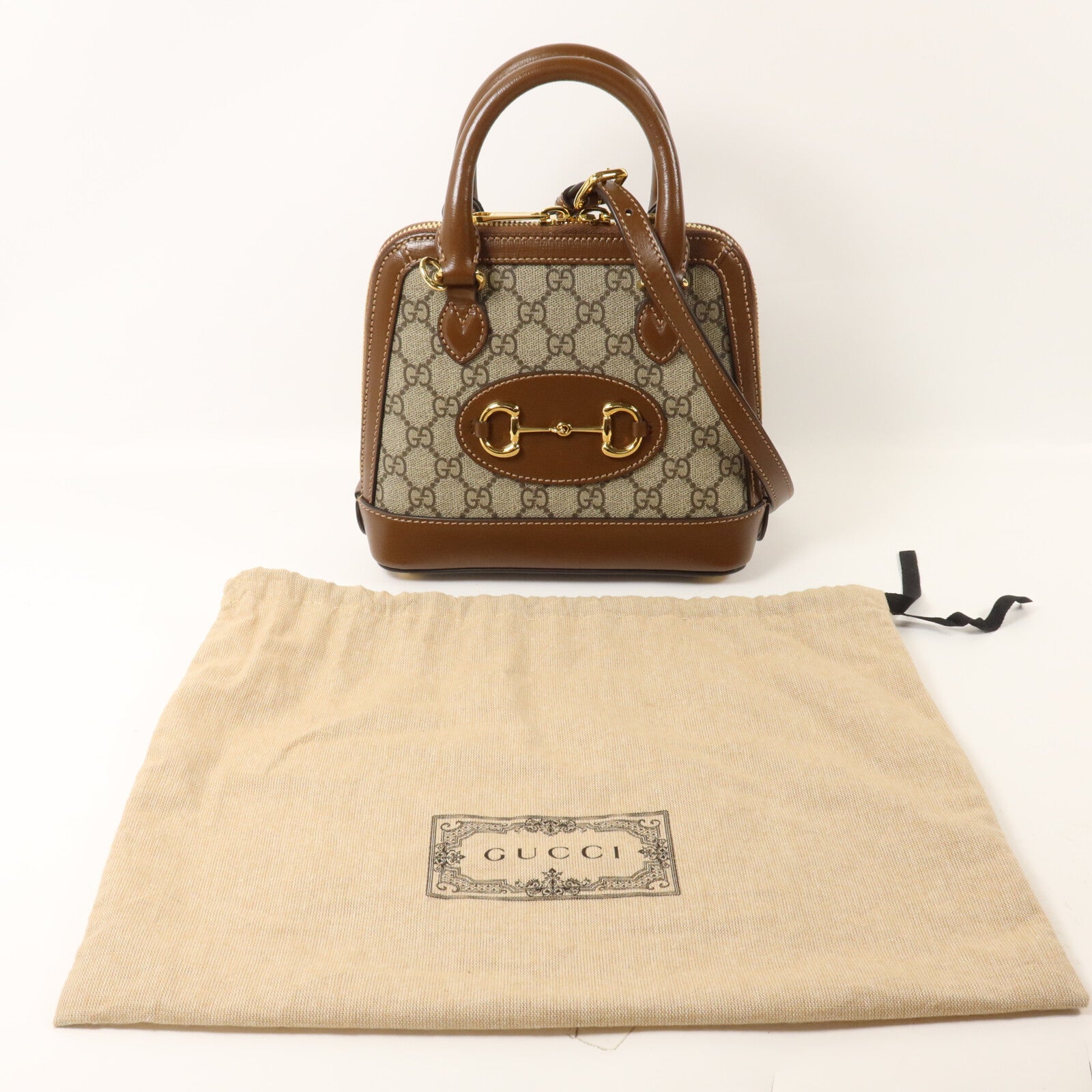 GUCCI 塗層帆布Horsebit 1955 Top Handle手挽肩背兩用袋