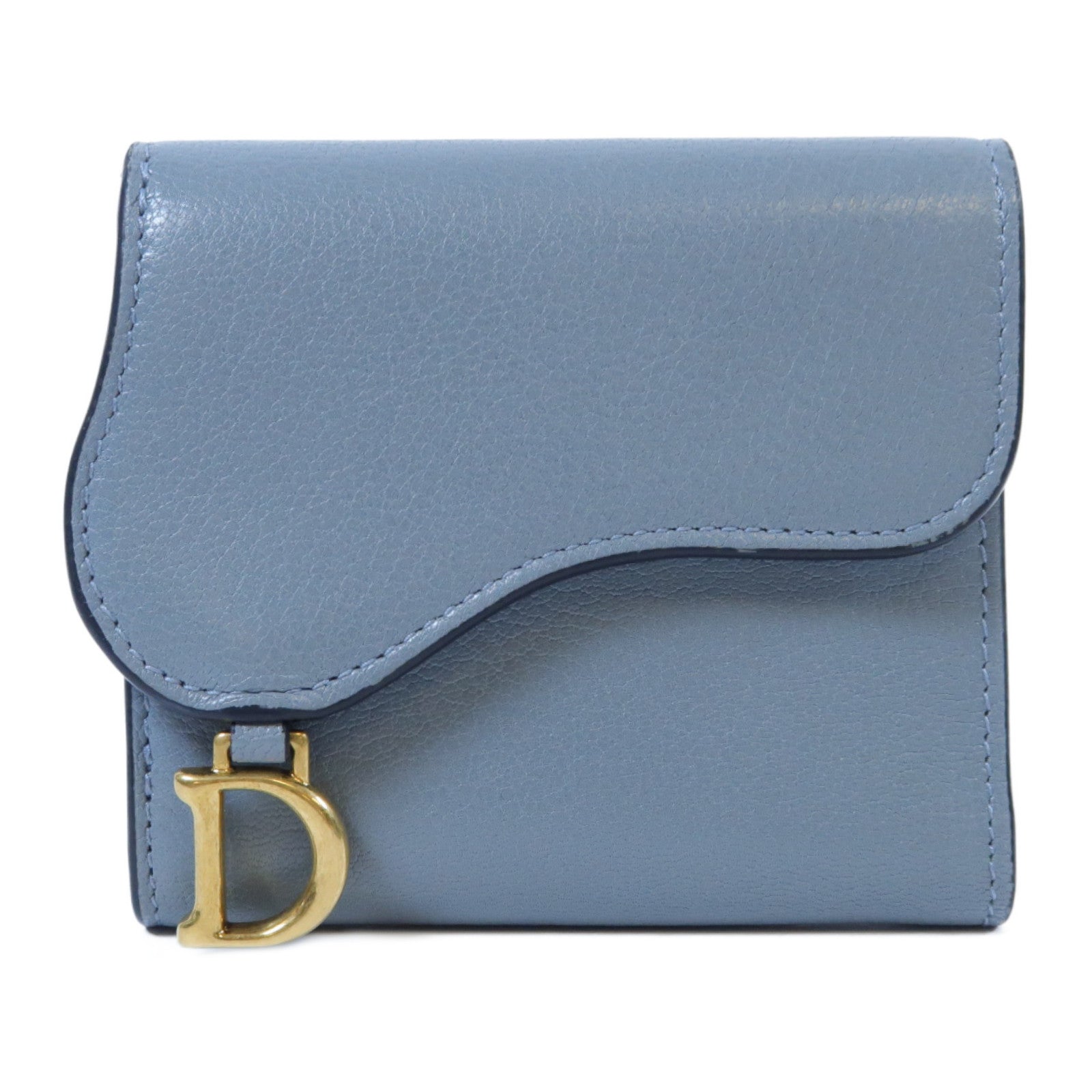 Dior 【激減優惠】牛皮皮革Saddle Medium Wallet金扣錢包灰藍色