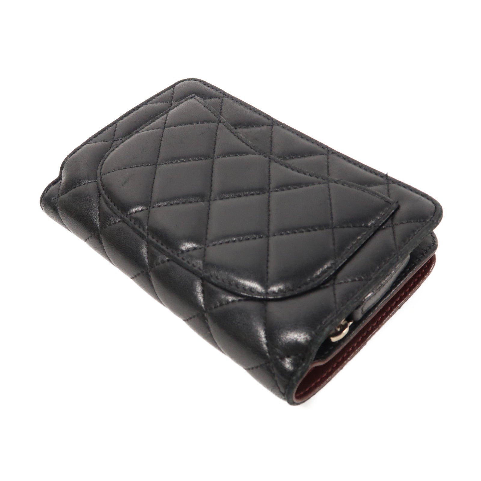 CHANEL 【清倉大減價】菱格羊皮皮革Wallet銀扣折疊錢包黑色
