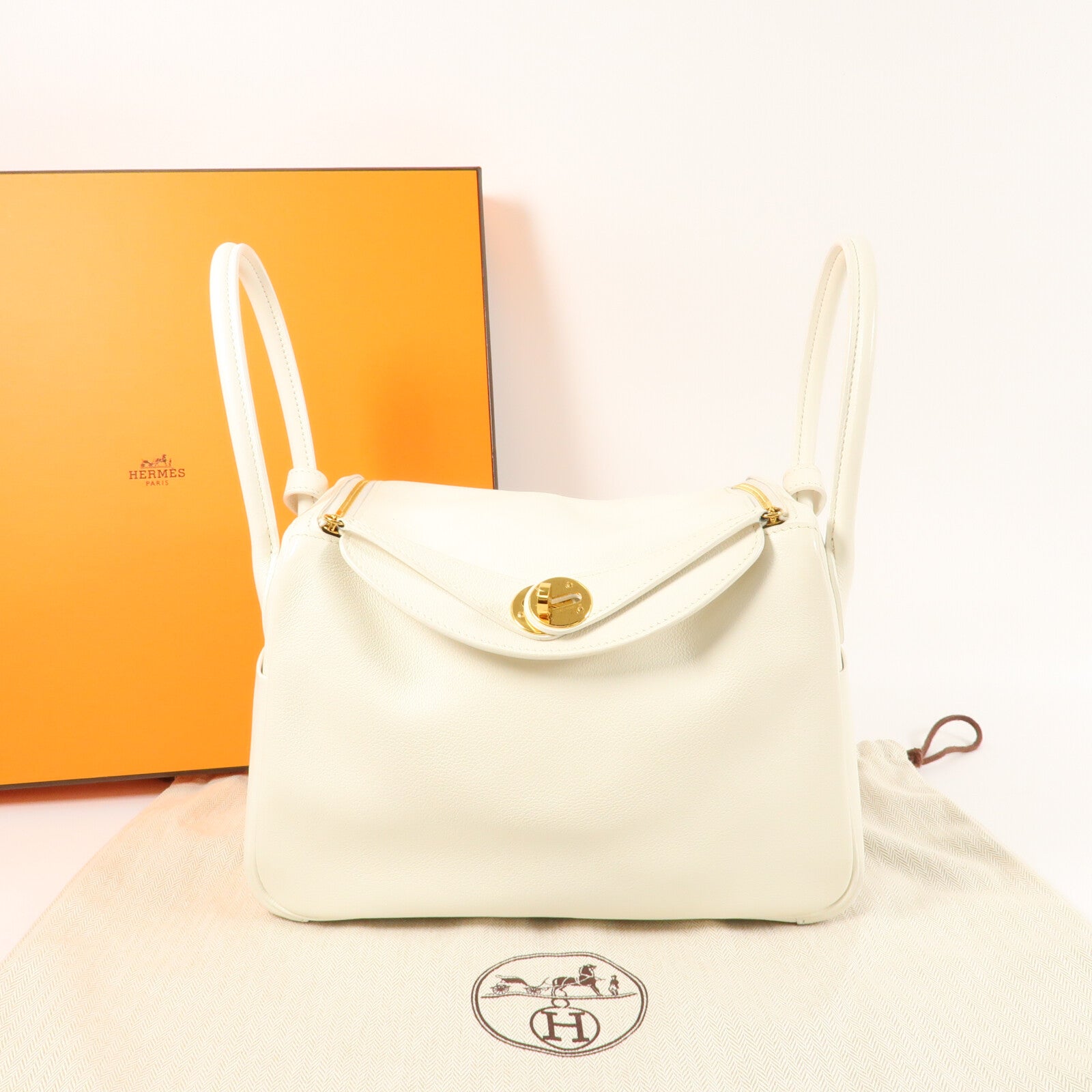 HERMES Evercolor皮革Lindy 26手挽肩背兩用袋Blanc