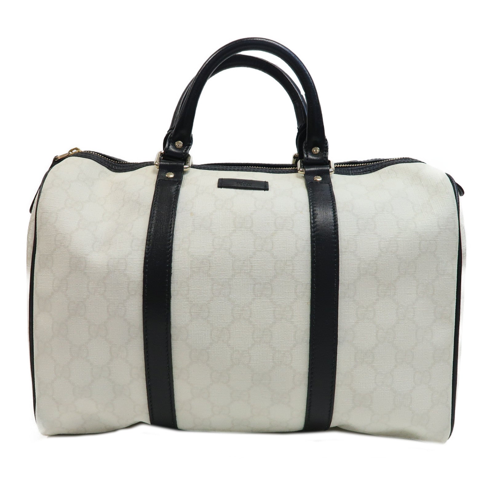 GUCCI 塗層帆布/皮革Handbag金扣手挽袋白色/黑色